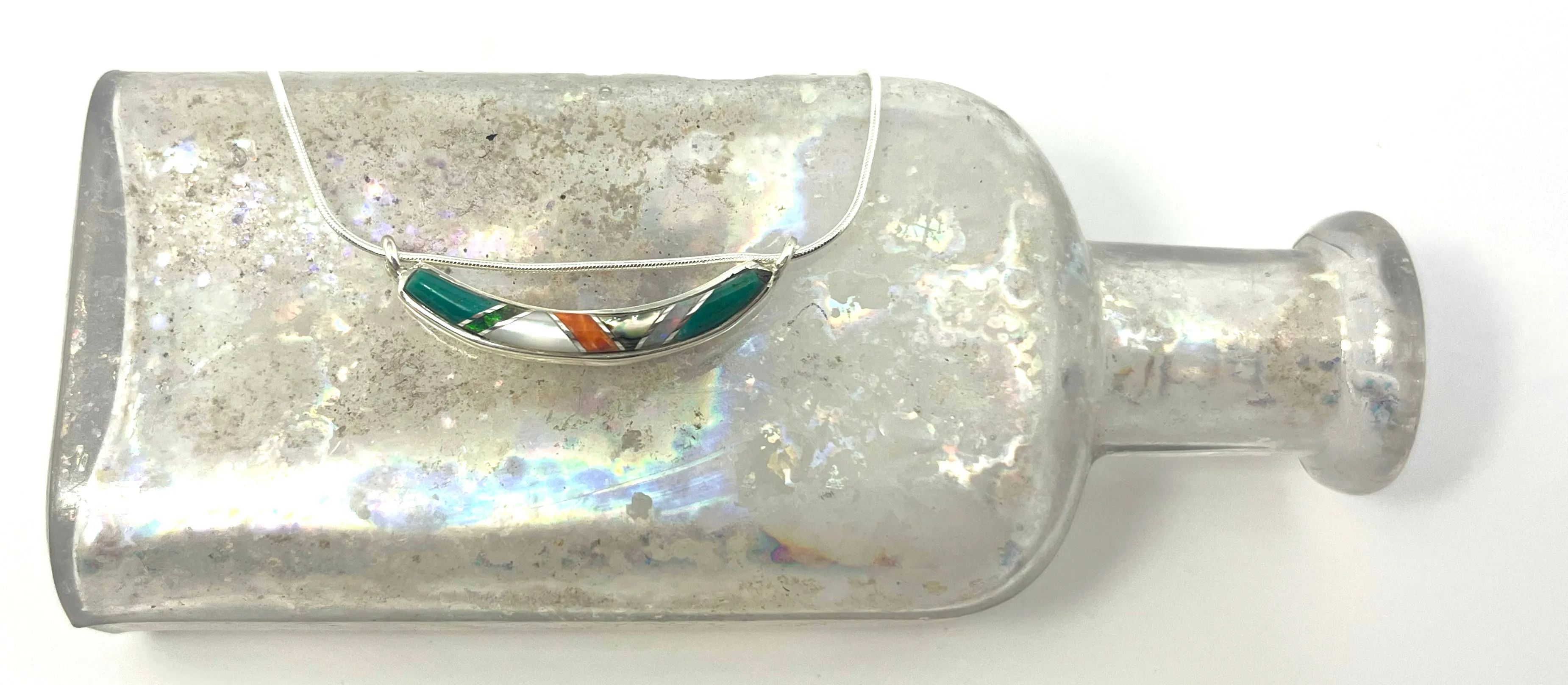 Linear Inlay Crescent Necklace