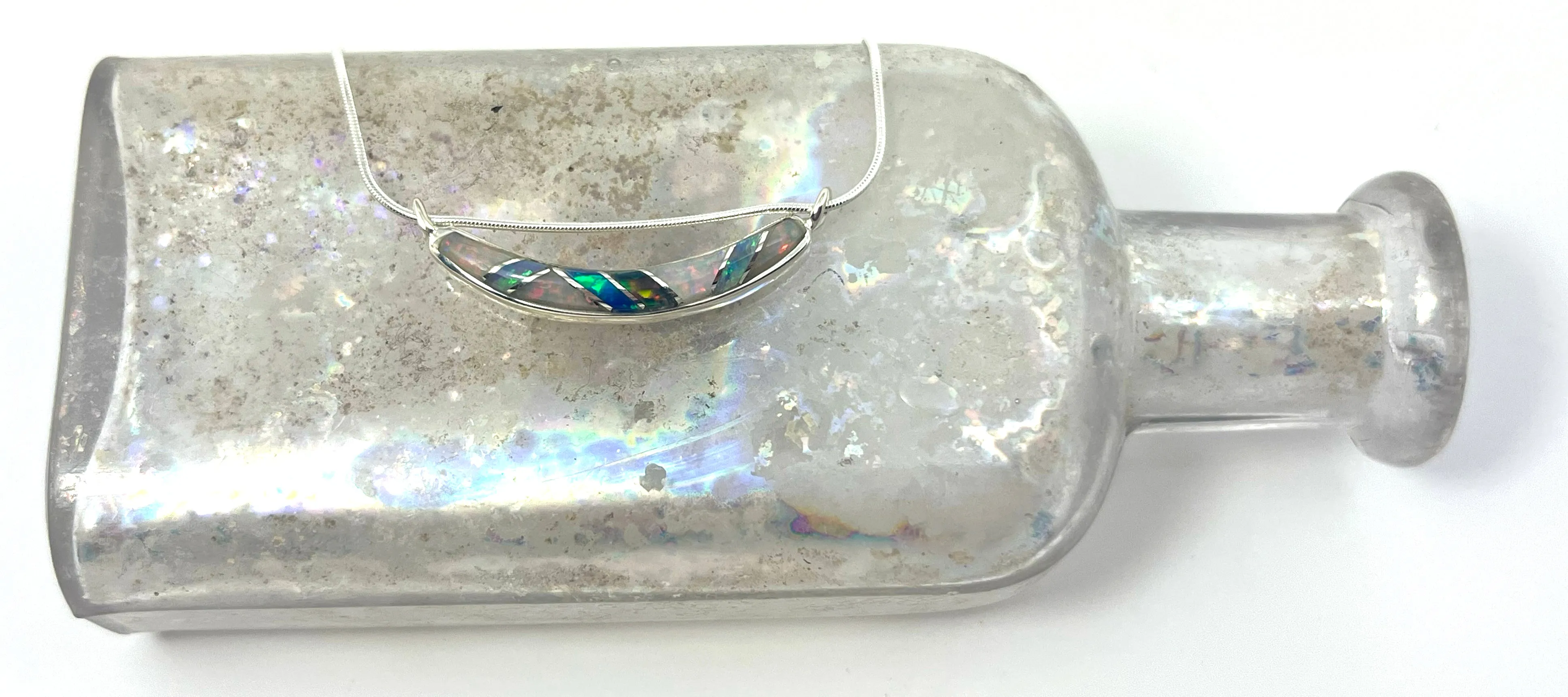 Linear Inlay Crescent Necklace