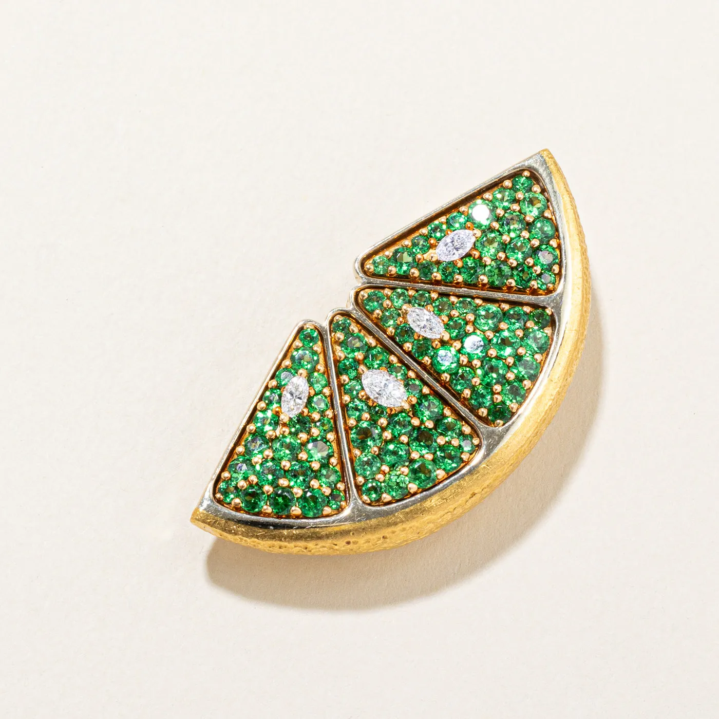 'Mark Patterson' Diamond & Tsavorite Lime Brooch | 2.90ctw, 0.25ctw |
