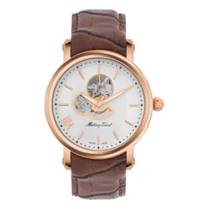 Mathey-Tissot Leather White Dial, Brown Band Automatic Analogue Watch for Men - H7053PI