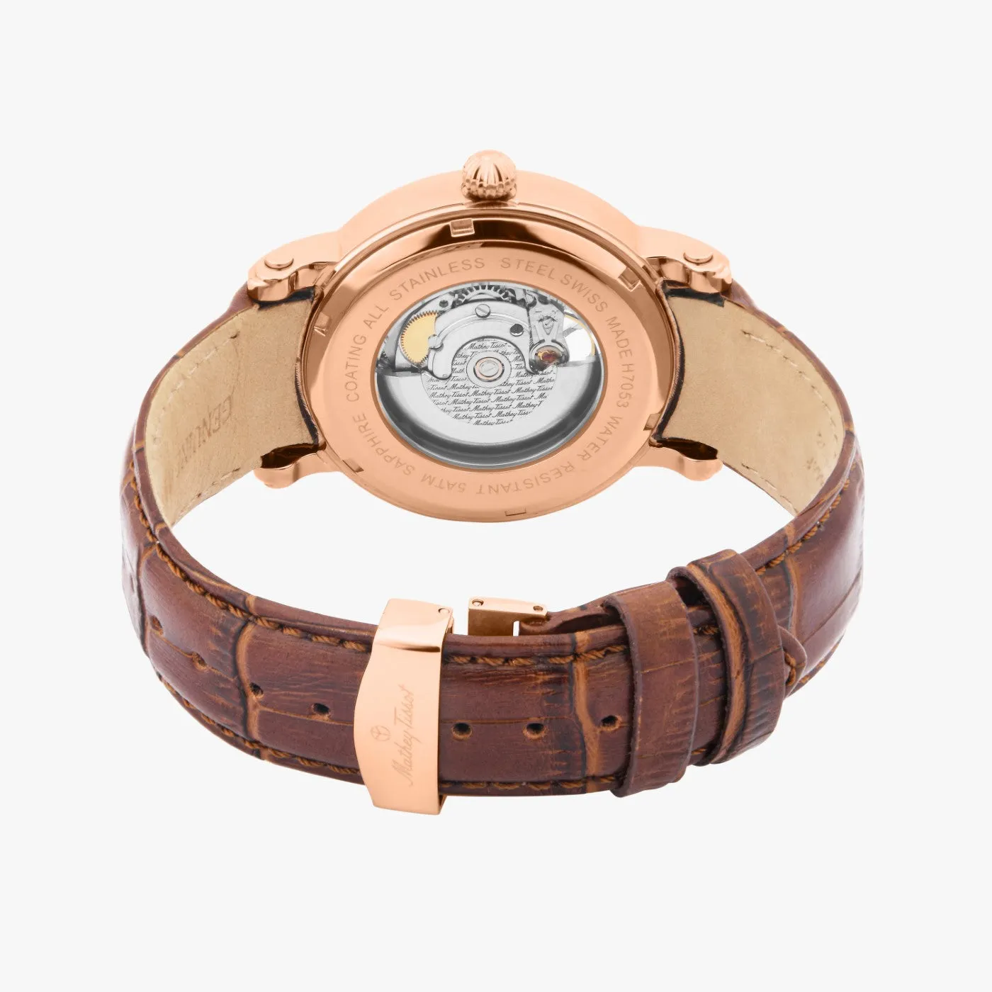 Mathey-Tissot Leather White Dial, Brown Band Automatic Analogue Watch for Men - H7053PI