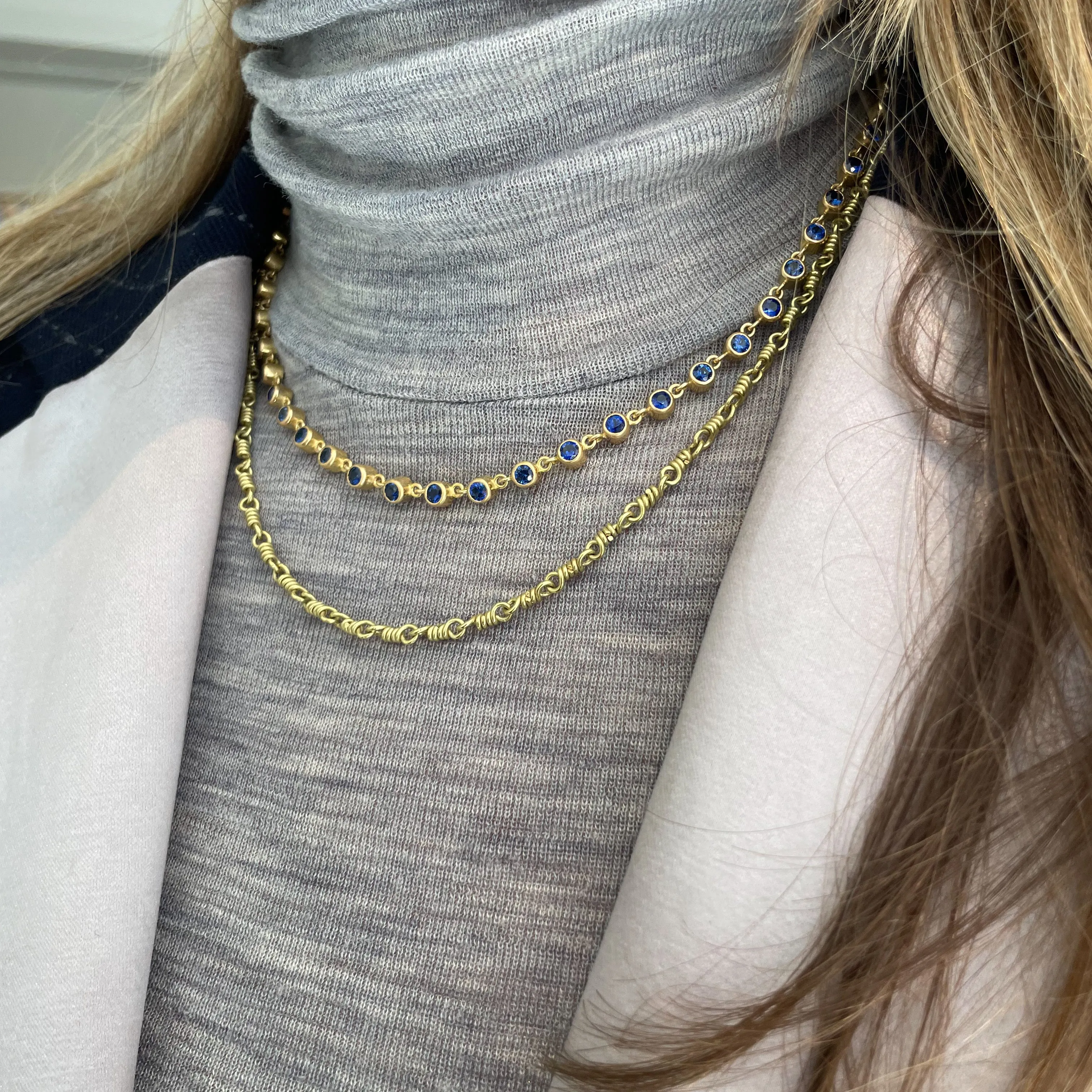 Meadow Rivière Blue Sapphire Necklace in 20K Peach Gold- 16"