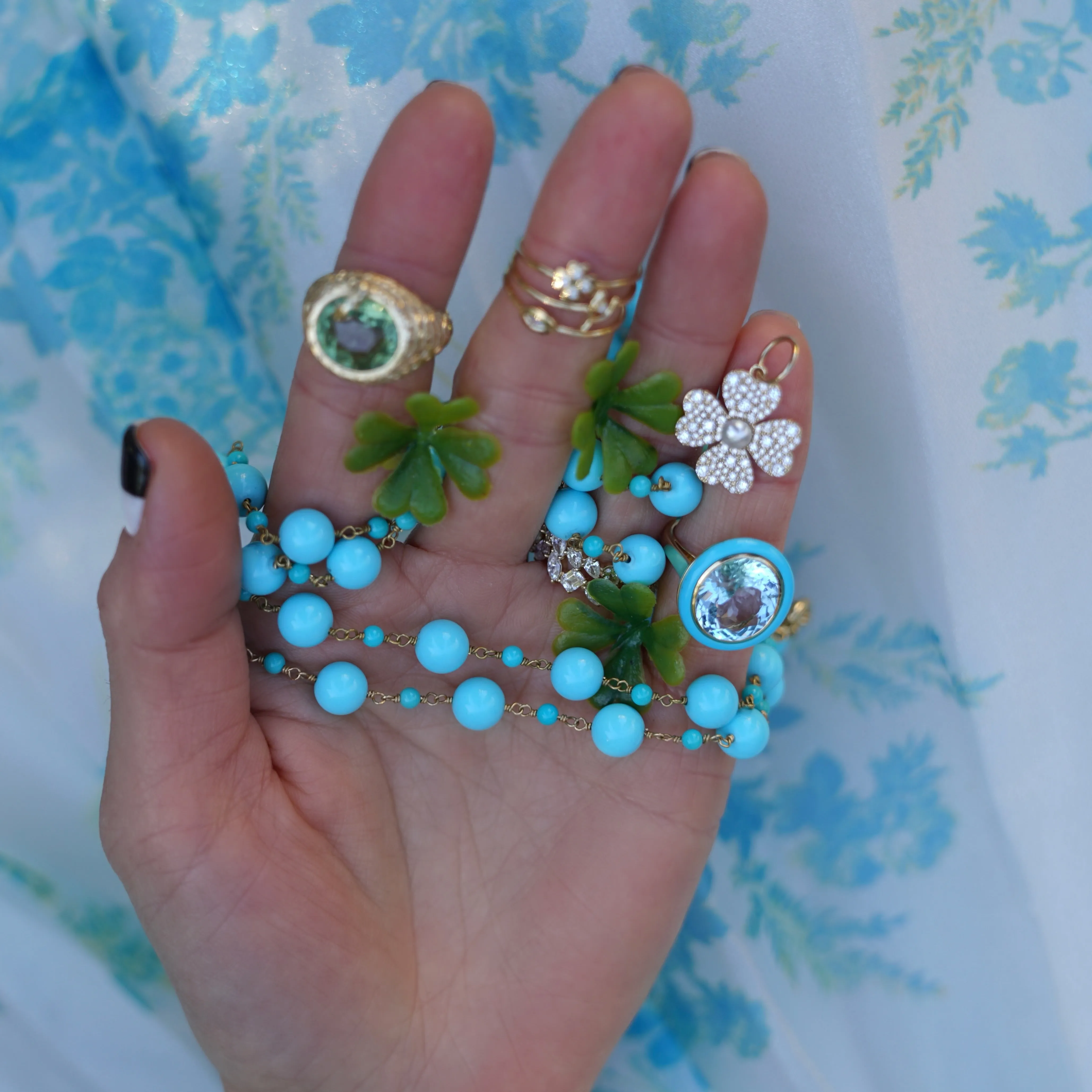 Melange Oval Shape Semi Precious Stone Ring