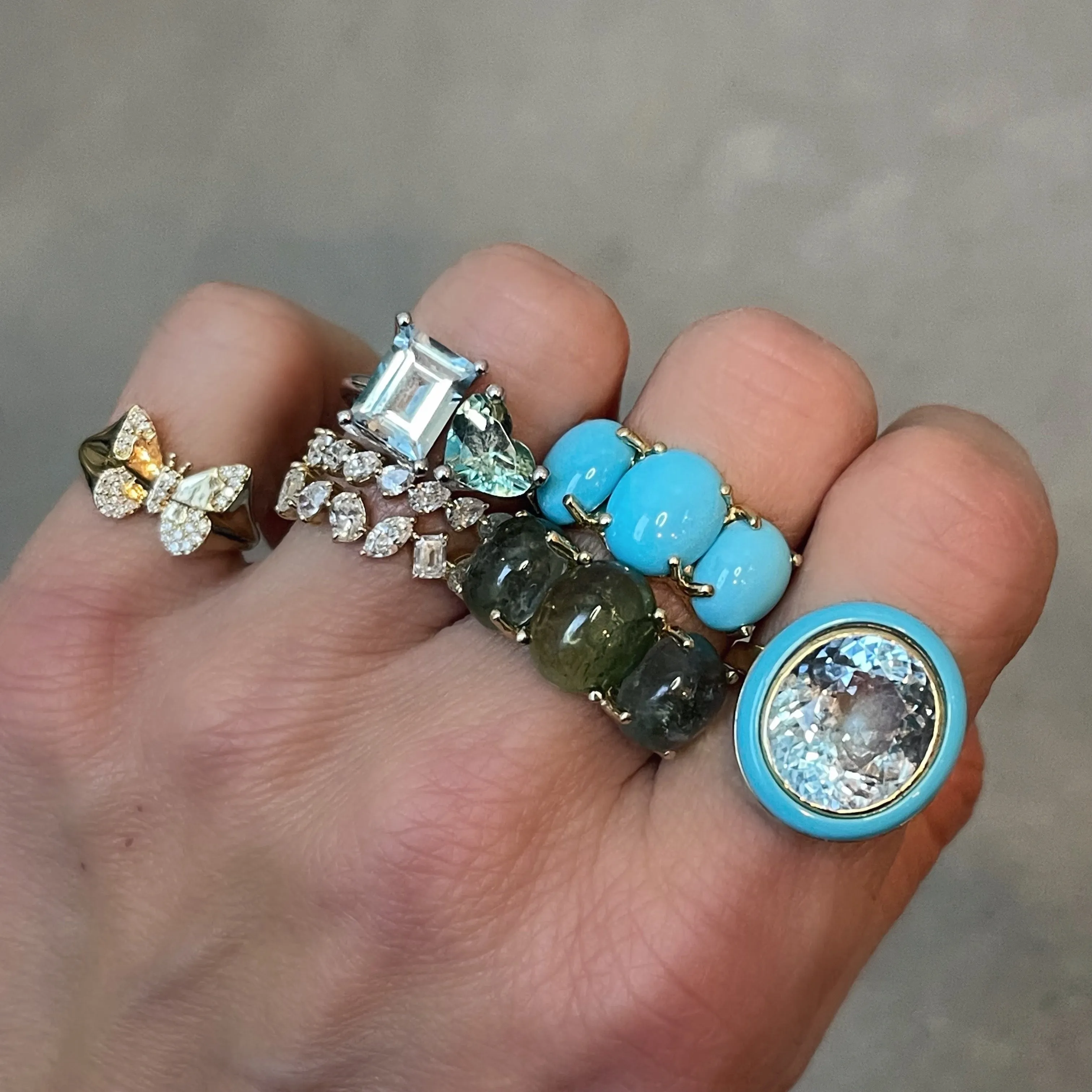 Melange Oval Shape Semi Precious Stone Ring