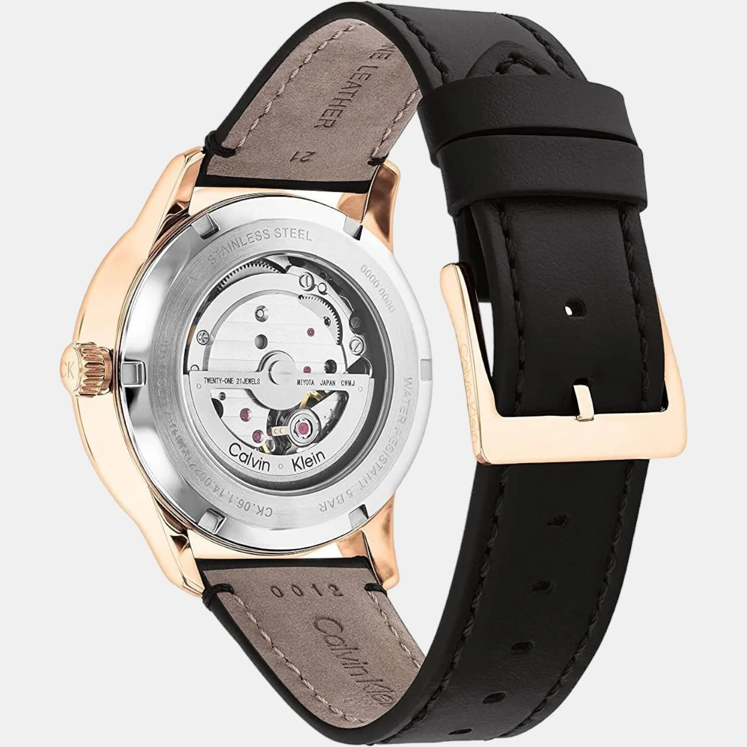 Men Black Dial Leather Multi-Function Watch 25200074