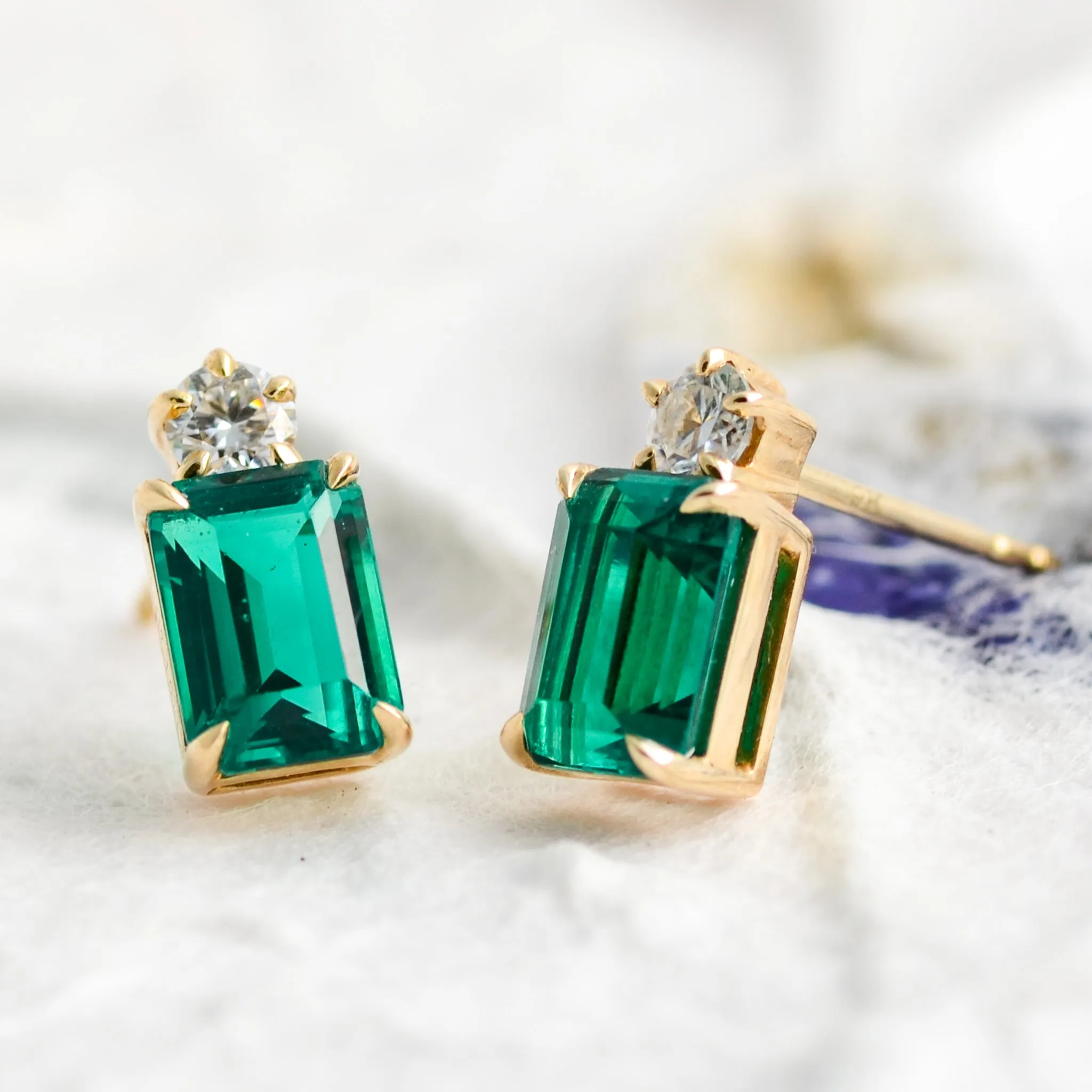 Midori | Cultured Emerald and Moissanite Earrings