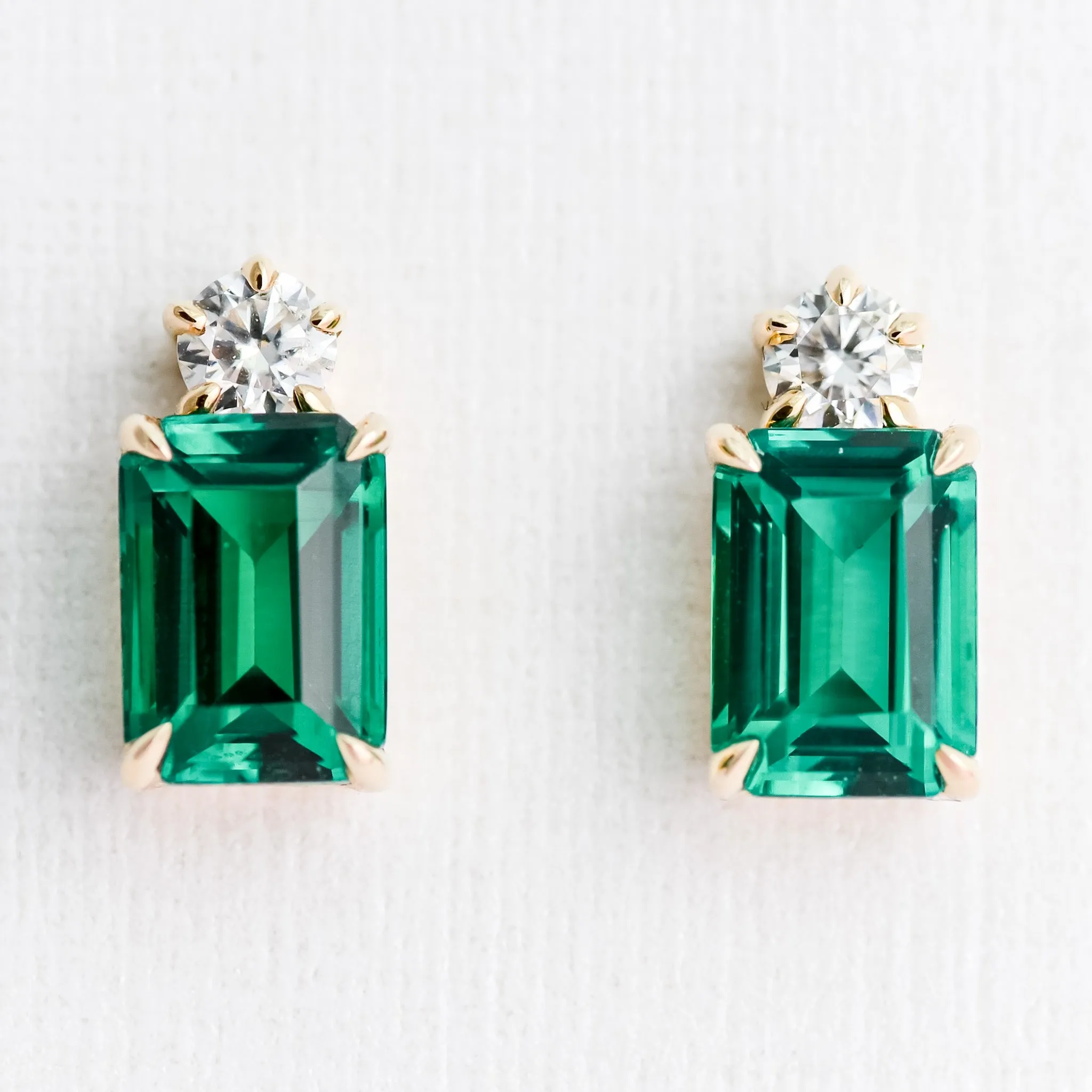 Midori | Cultured Emerald and Moissanite Earrings