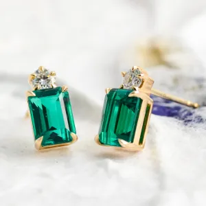 Midori | Cultured Emerald and Moissanite Earrings