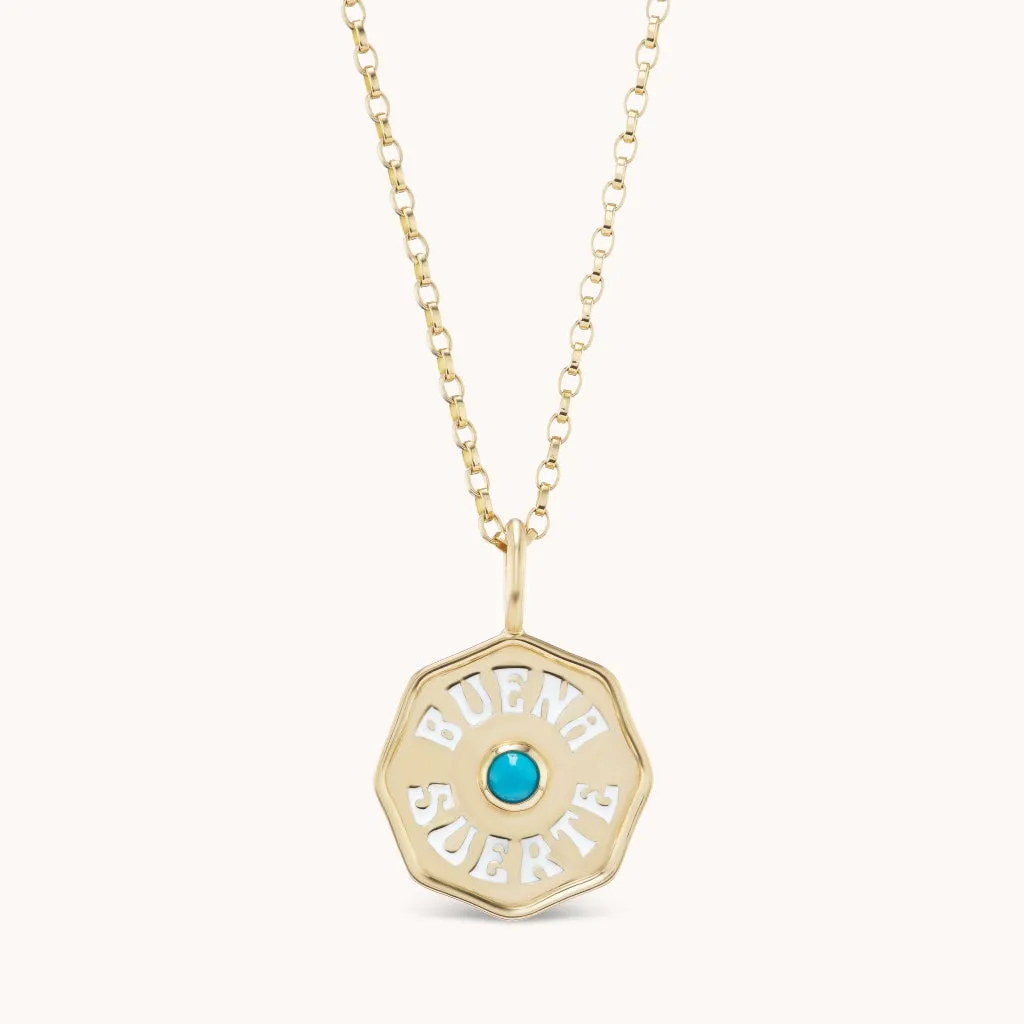 Mini Buena Suerte Enamel Coin Necklace Birthstone