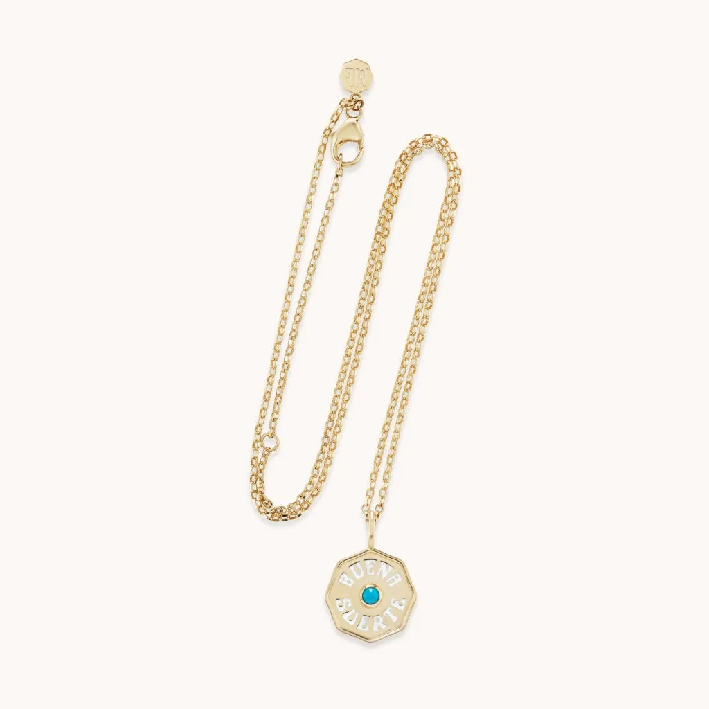 Mini Buena Suerte Enamel Coin Necklace Birthstone