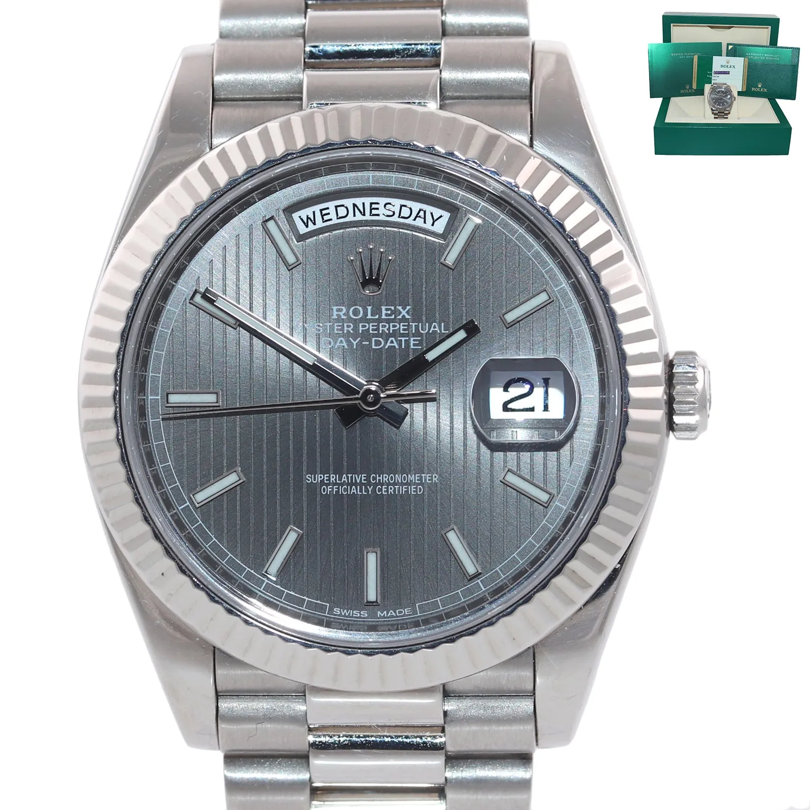 MINT 2016 PAPERS Rolex Day Date 40 White Gold President Rhodium 228239 Watch Box