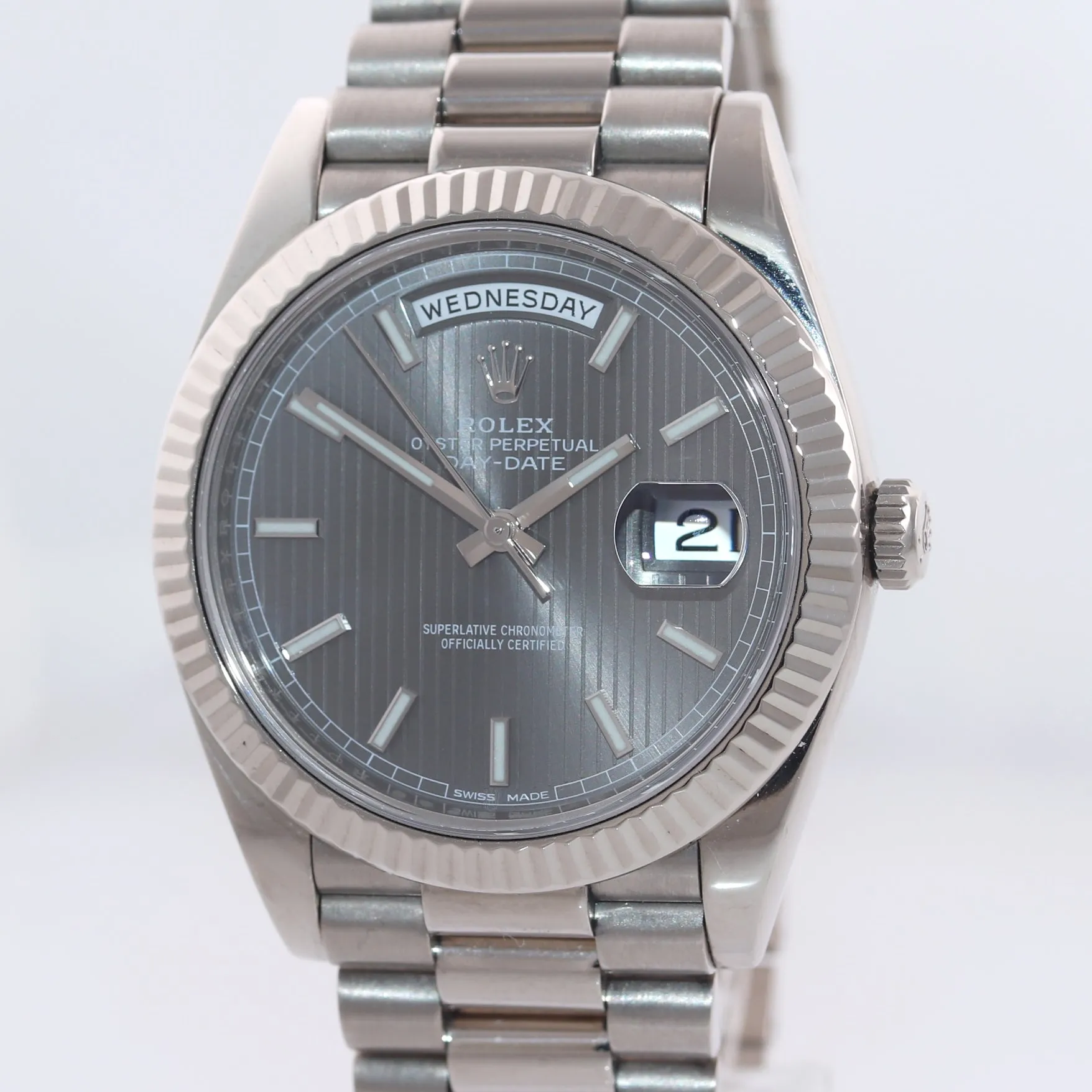 MINT 2016 PAPERS Rolex Day Date 40 White Gold President Rhodium 228239 Watch Box