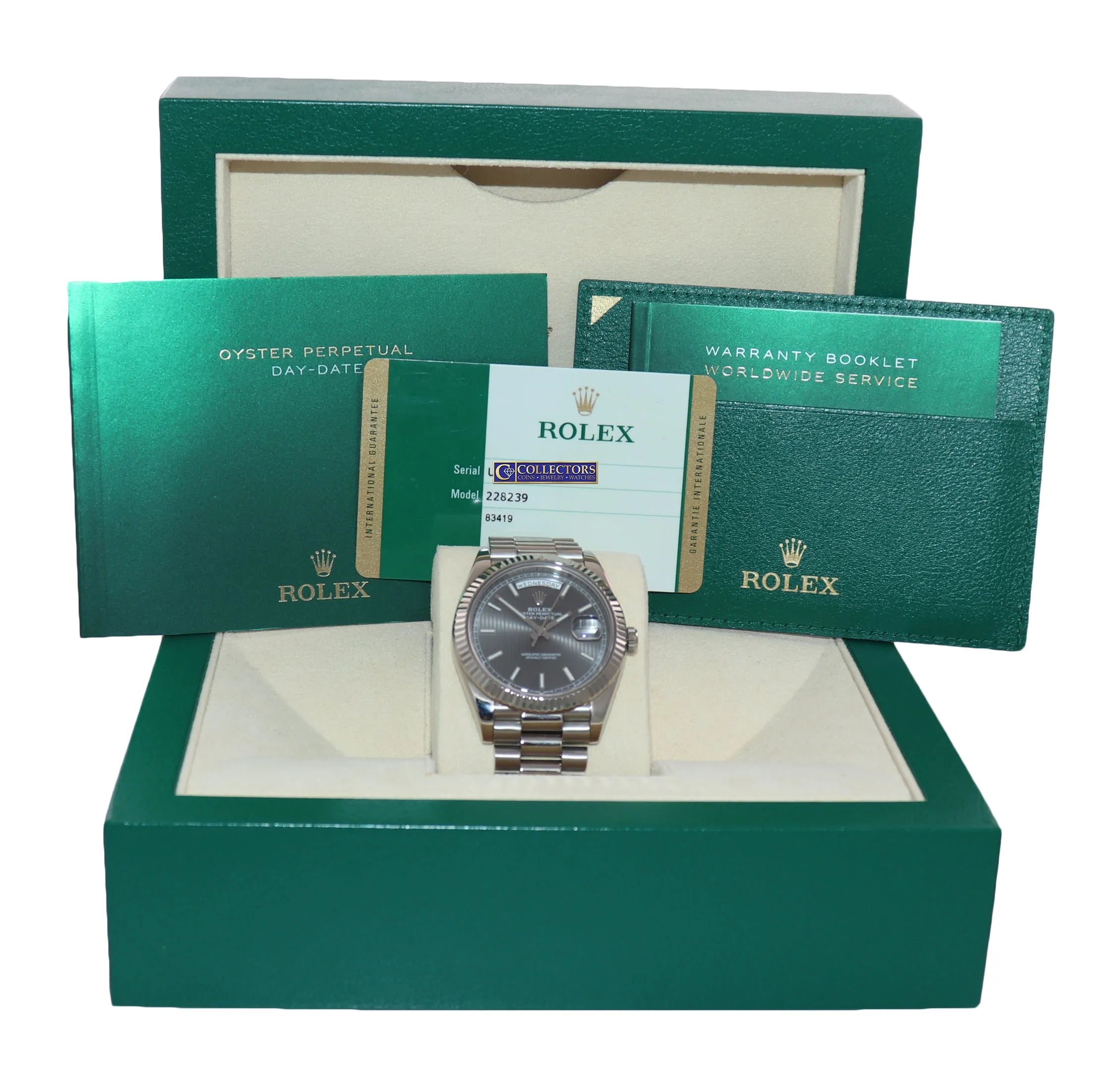 MINT 2016 PAPERS Rolex Day Date 40 White Gold President Rhodium 228239 Watch Box
