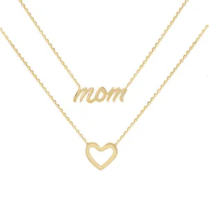 Mom X Open Heart Necklace 14K