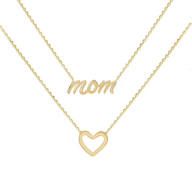 Mom X Open Heart Necklace 14K