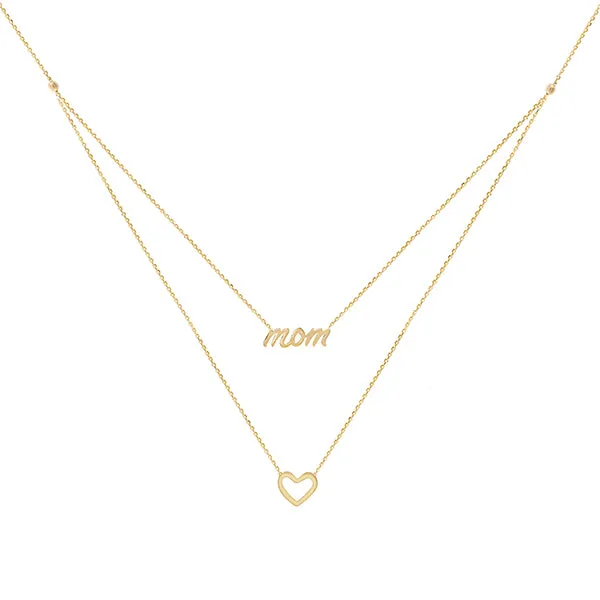 Mom X Open Heart Necklace 14K