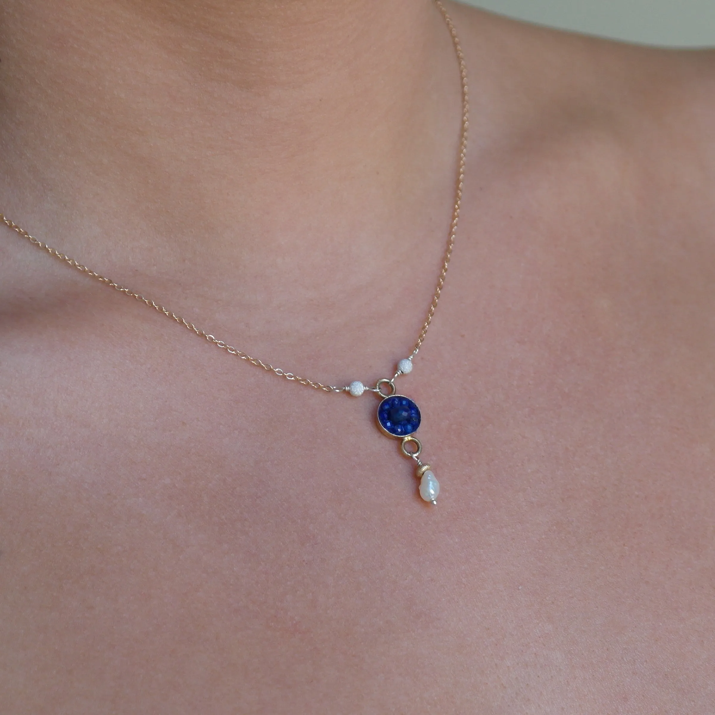 Moxie Lapis Lazuli gold necklace   pearl