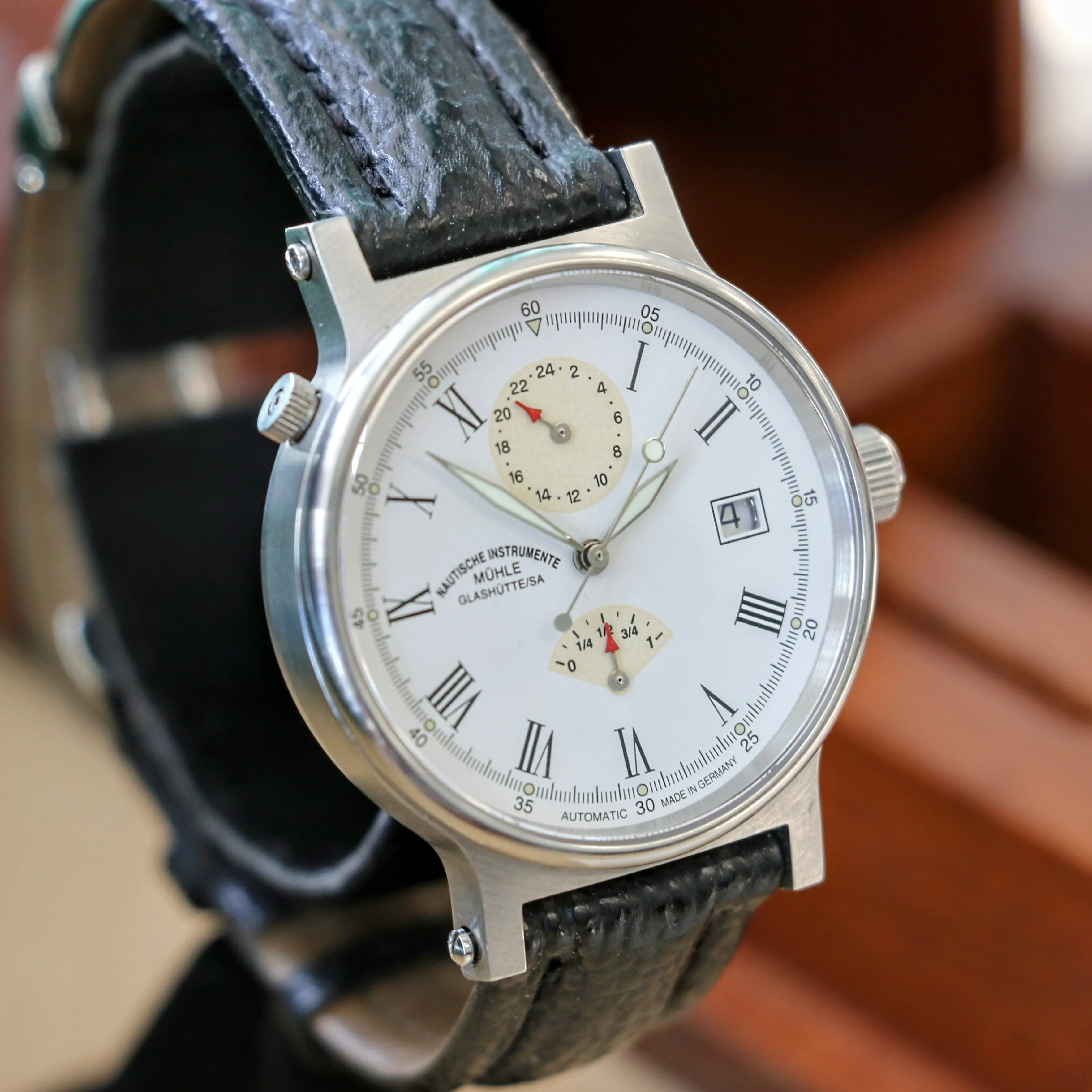 Muhle Glashutte Traveler Automatic Wristwatch Power Reserve - Display Back - M13310 1194 - Original Wood Box & Papers