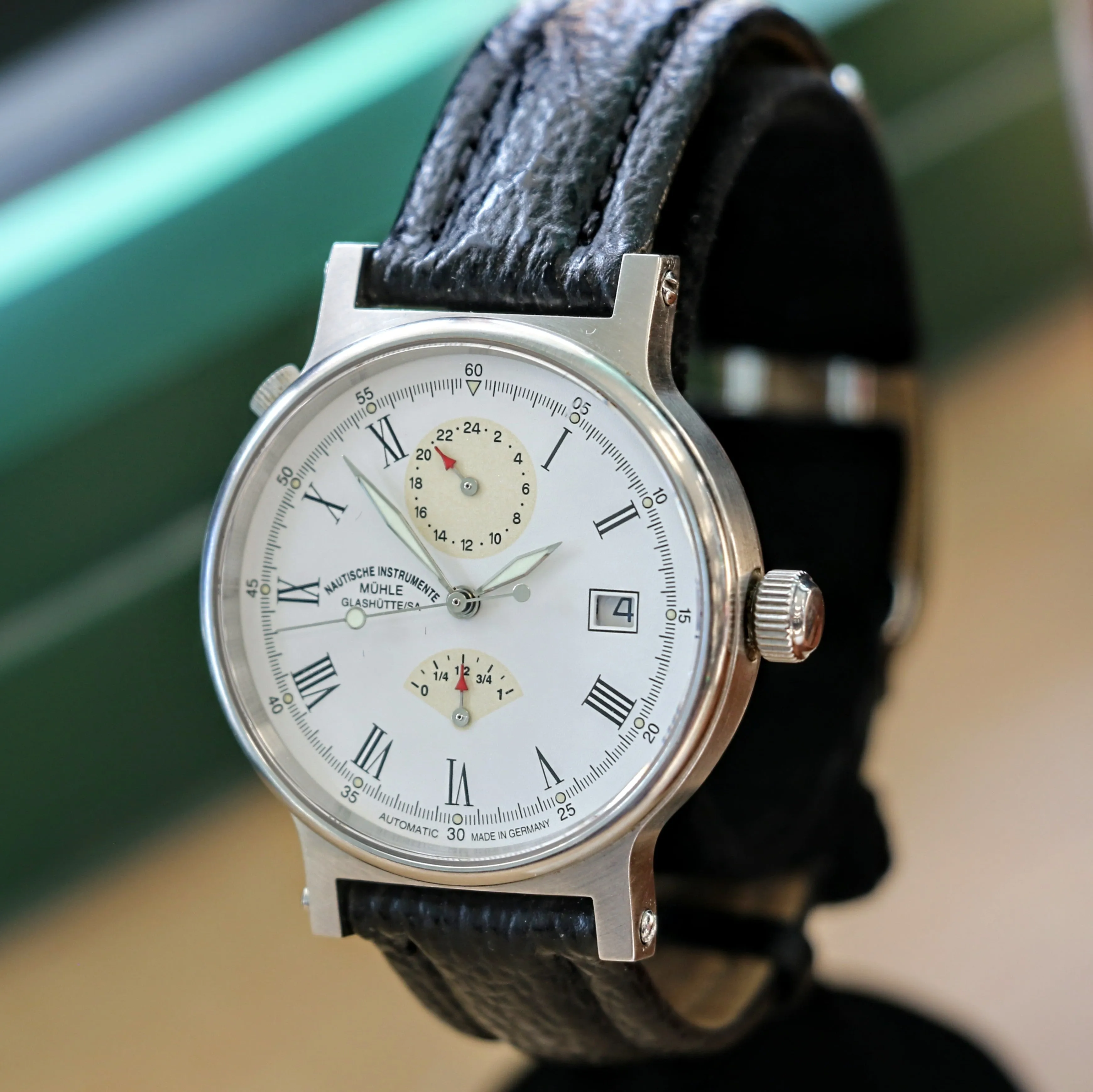 Muhle Glashutte Traveler Automatic Wristwatch Power Reserve - Display Back - M13310 1194 - Original Wood Box & Papers
