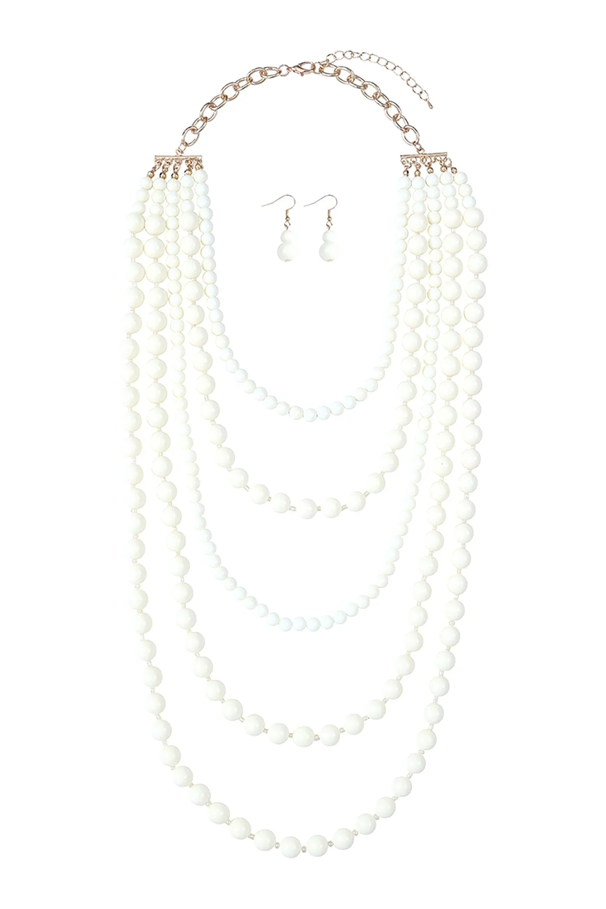 Multi Layered Beads Necklace and Earrings Set Natural - Pack of 6