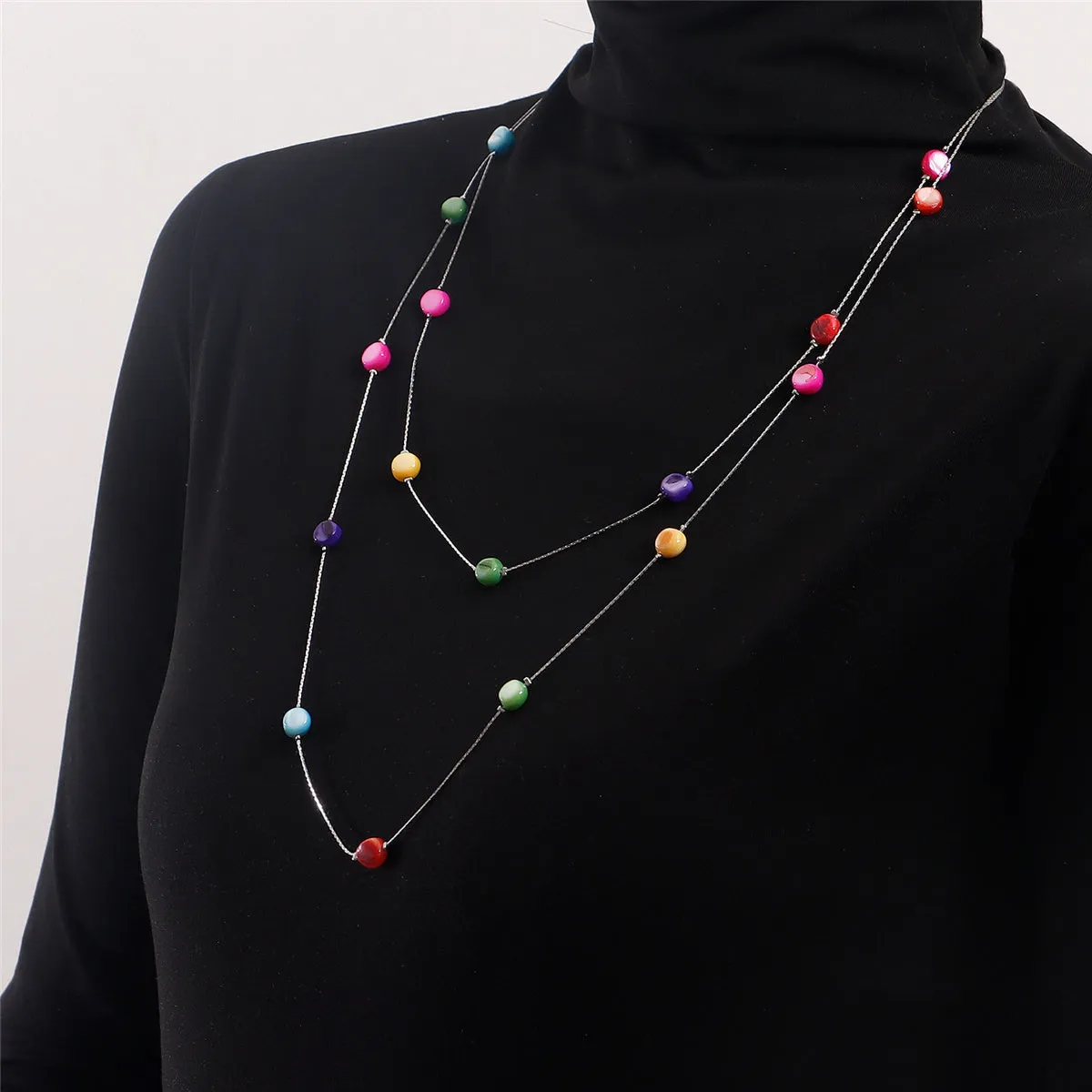 Multicolor Quartz & Silver-Plated Layered Necklace