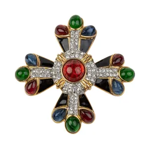 Multicolored Gem Cross Pin