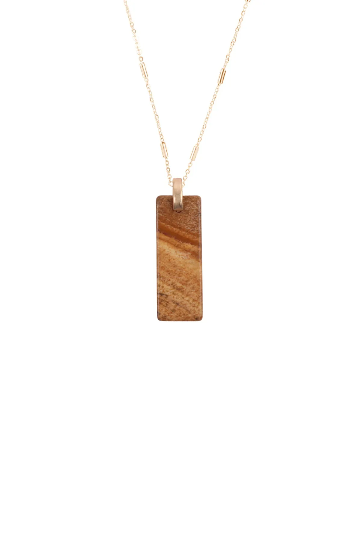 MYN1338 - 2 LAYERED BAR METAL STONE PENDANT NECKLACE
