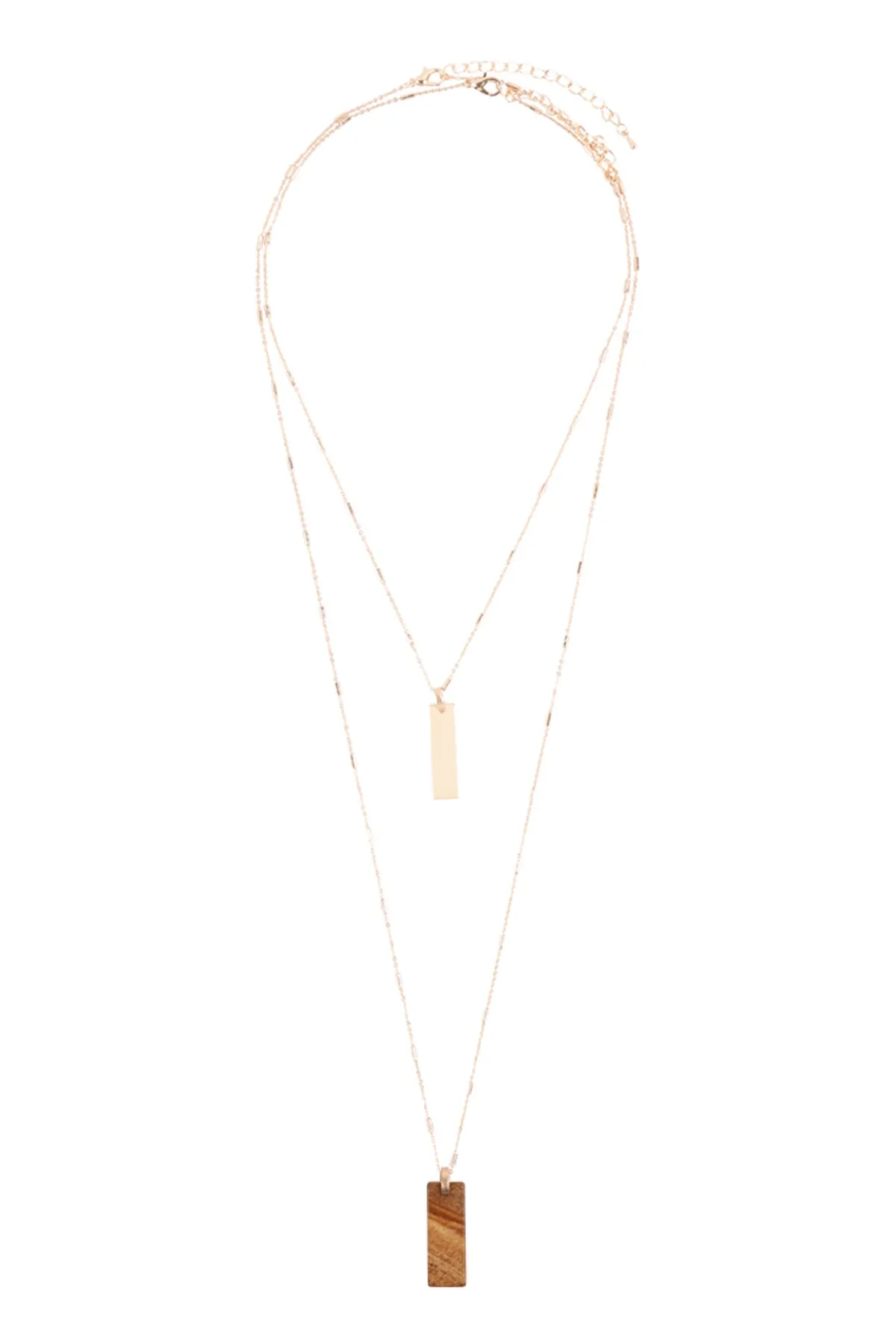 MYN1338 - 2 LAYERED BAR METAL STONE PENDANT NECKLACE