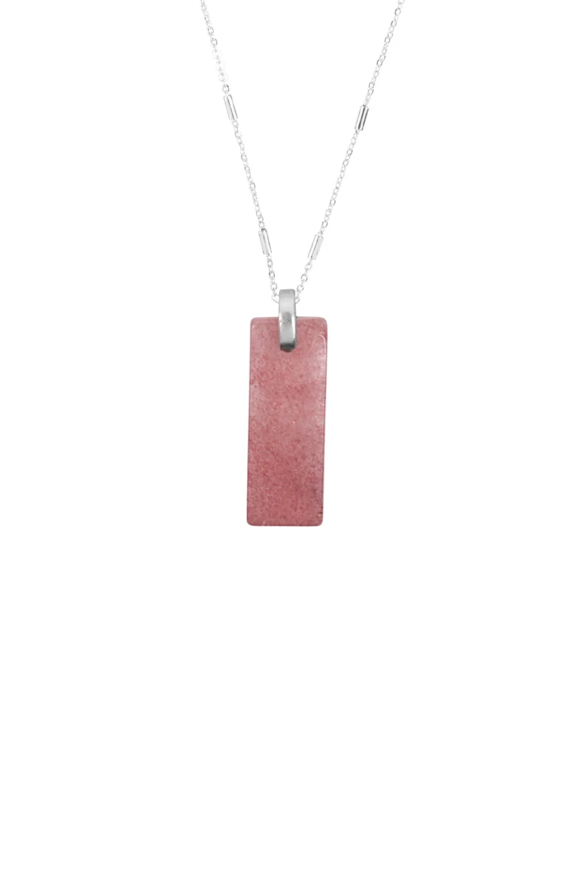 MYN1338 - 2 LAYERED BAR METAL STONE PENDANT NECKLACE