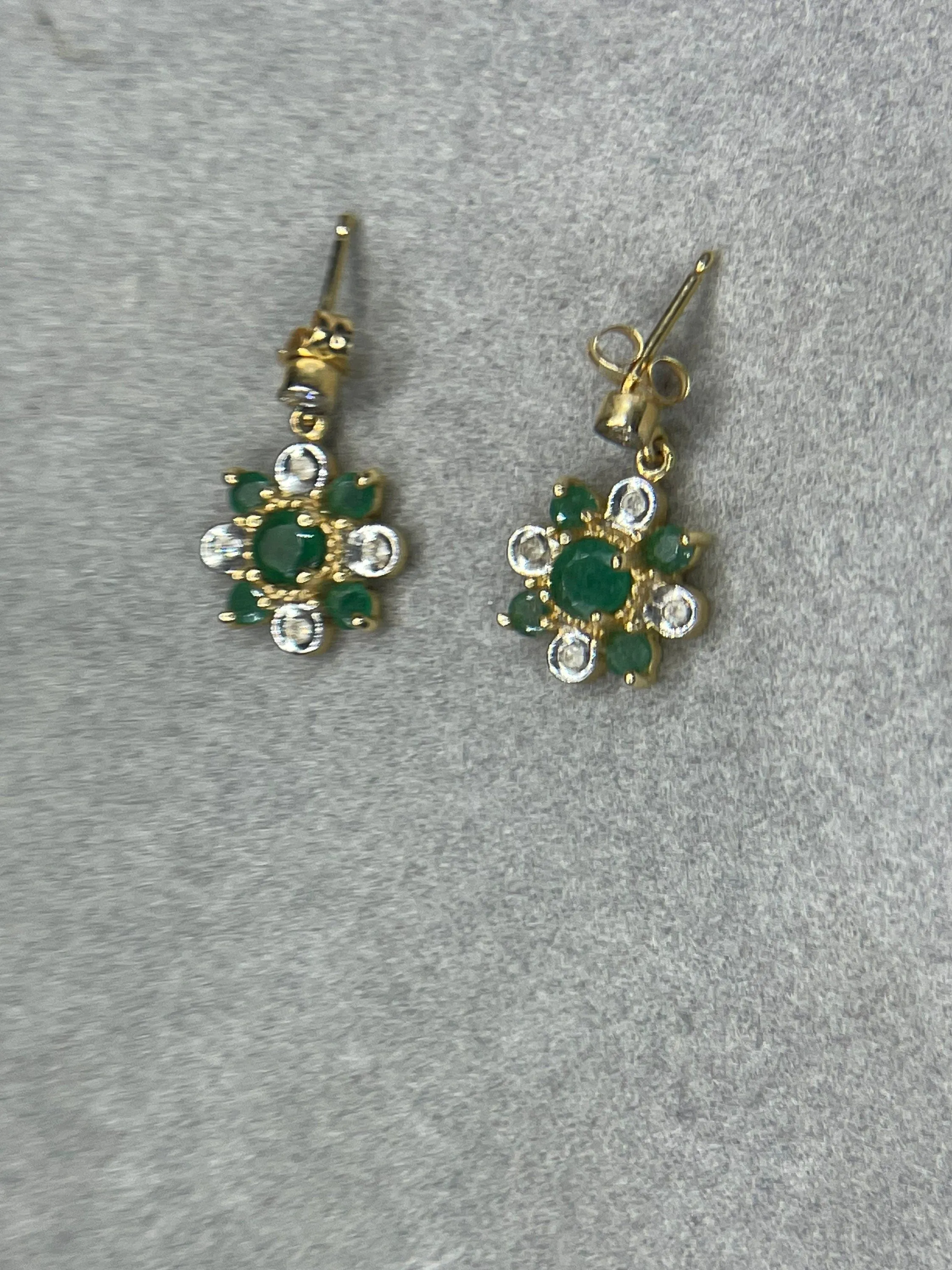 Natural Emerald & Diamond 14k Yellow Gold Dangle Earrings