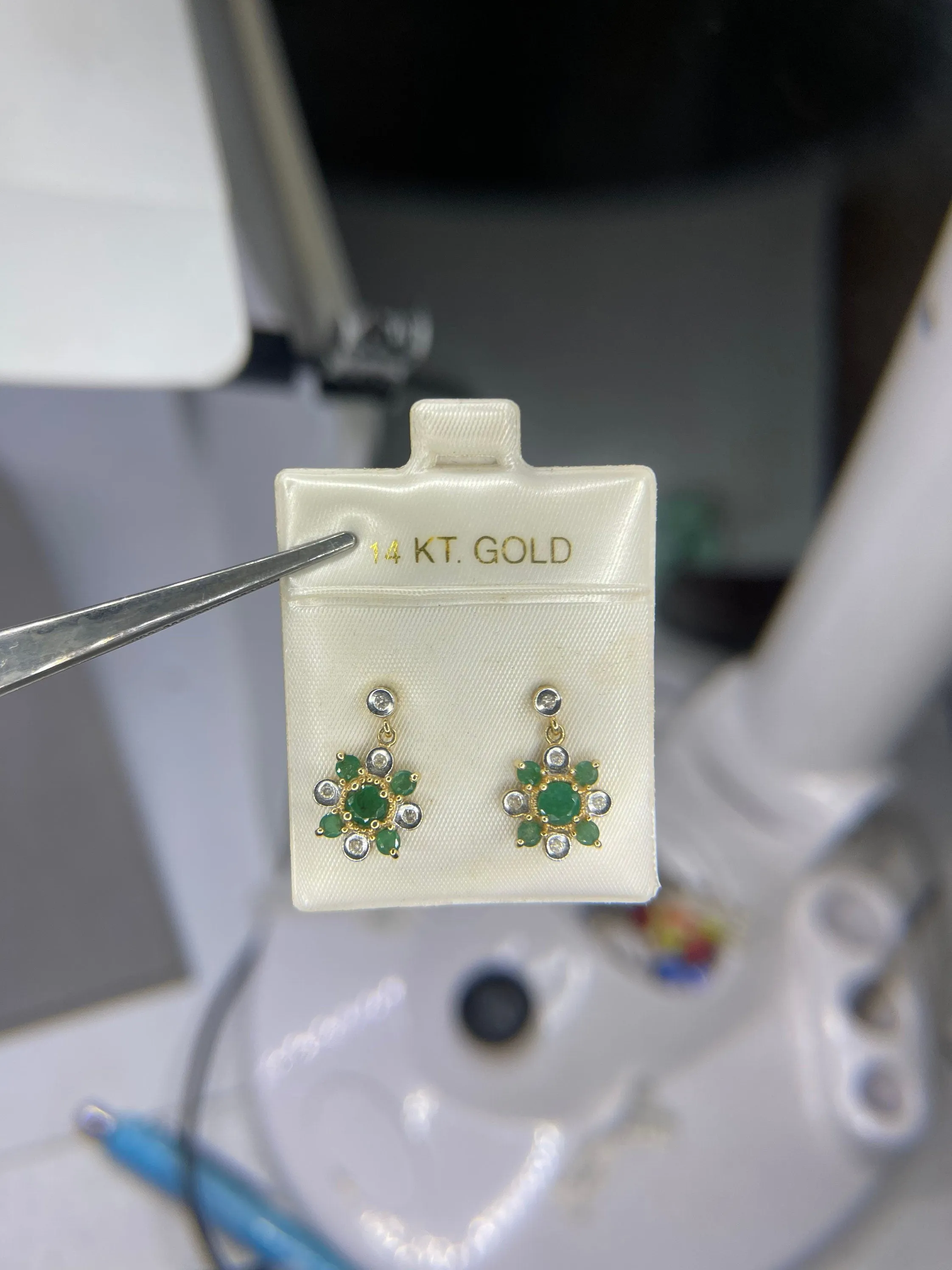Natural Emerald & Diamond 14k Yellow Gold Dangle Earrings