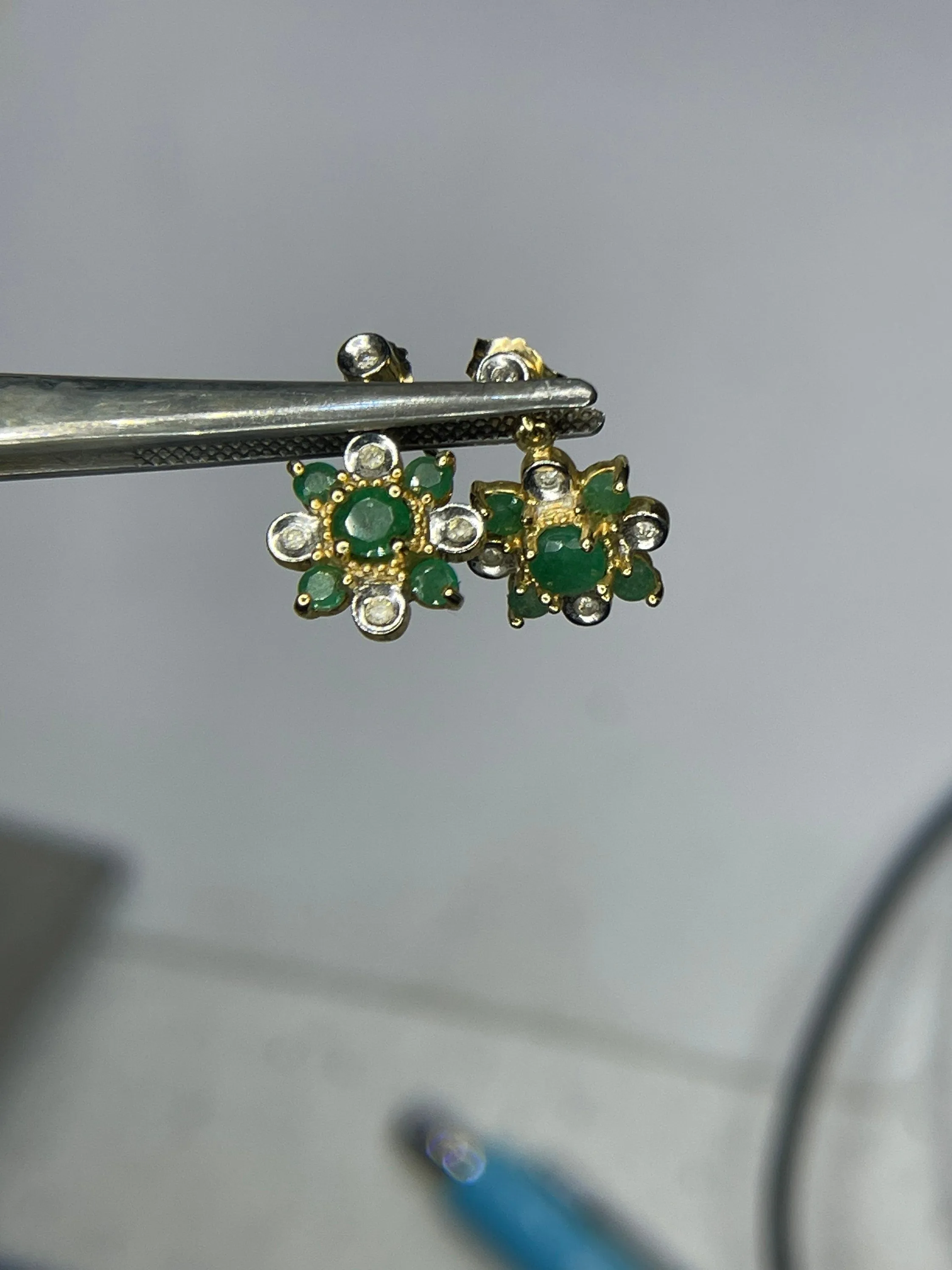 Natural Emerald & Diamond 14k Yellow Gold Dangle Earrings