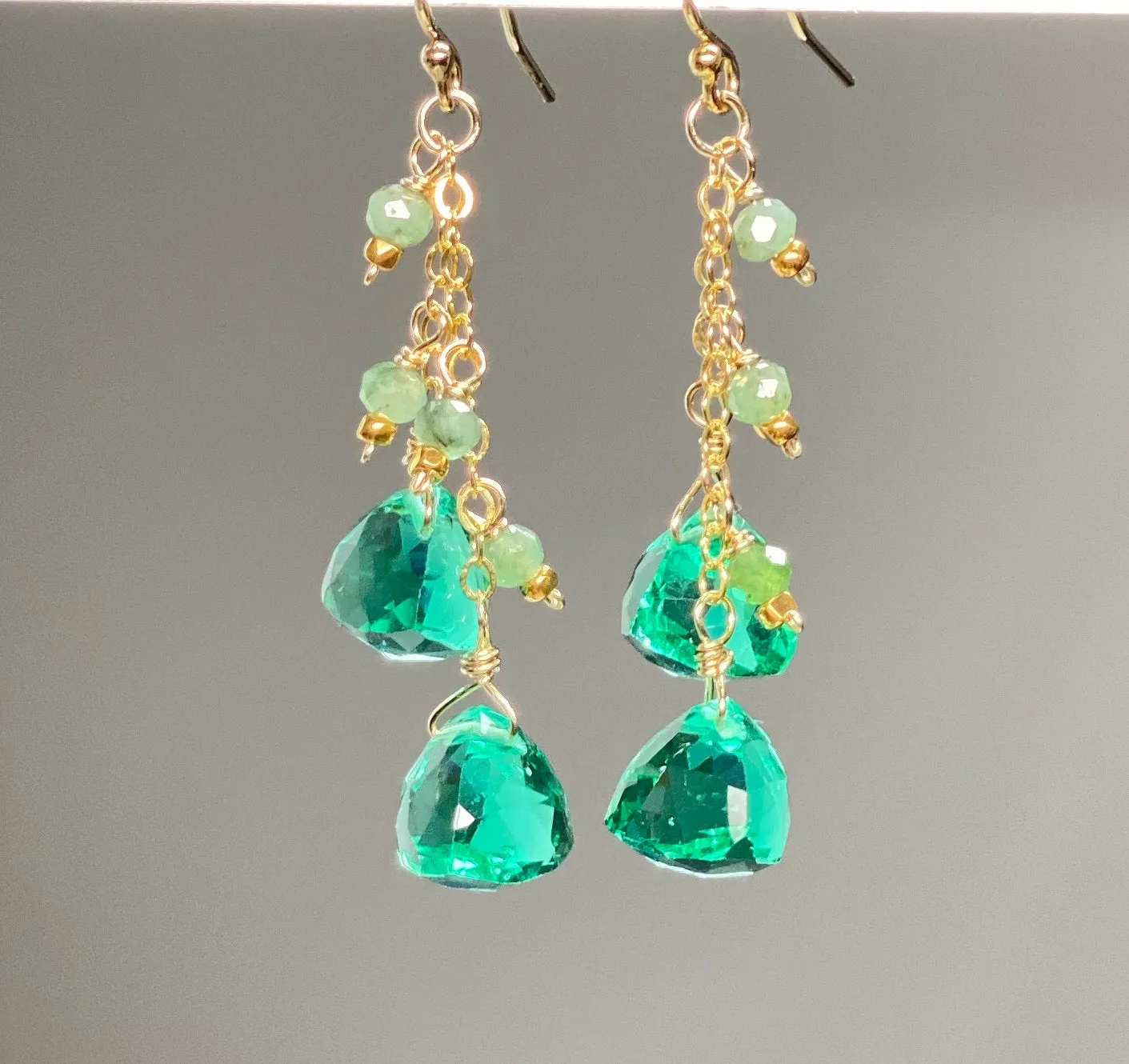 Natural Emerald Dangle Earrings Gold Fill