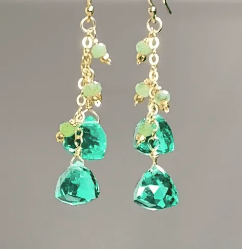 Natural Emerald Dangle Earrings Gold Fill