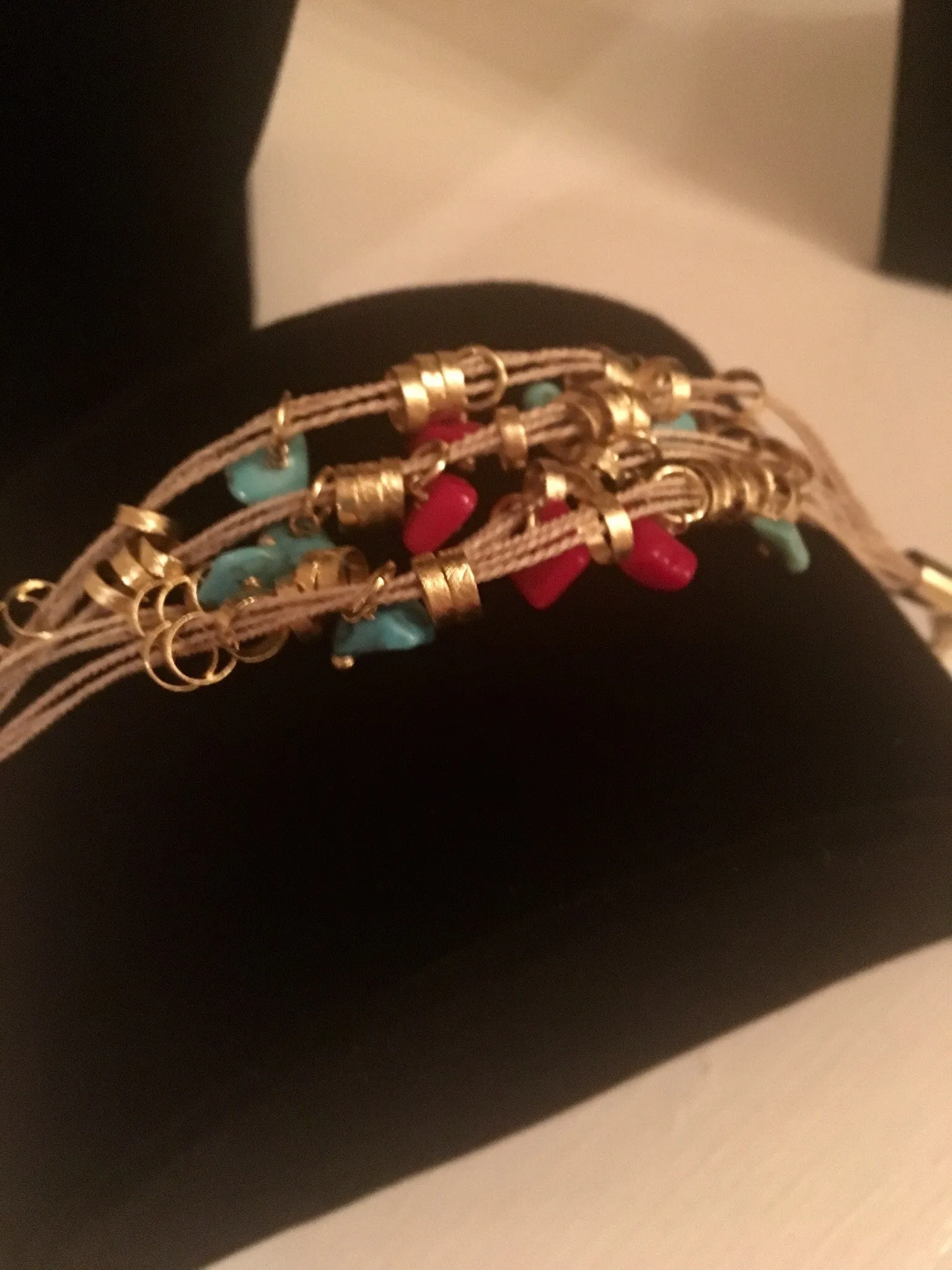 Natural Fiber Bracelet w/Turquoise And Coral