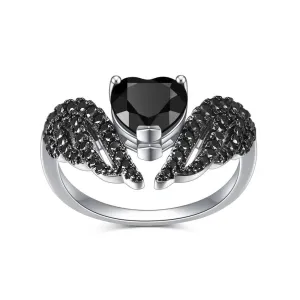Natural Red Garnet Black Swan Feather Wing Ring