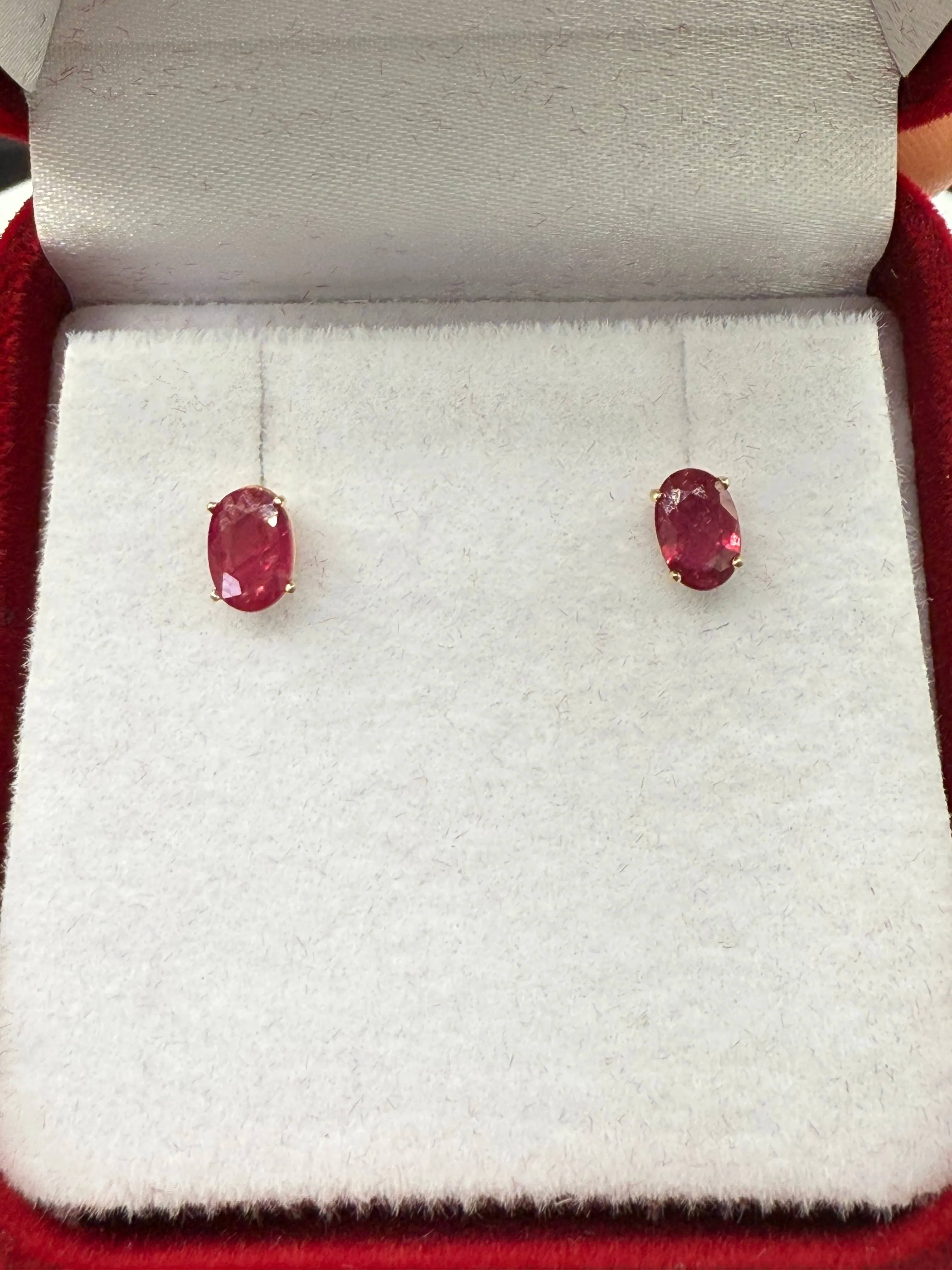 Natural Ruby 14k Yellow Gold Stud Earrings | 1.25 CTW | Oval 6x4mm