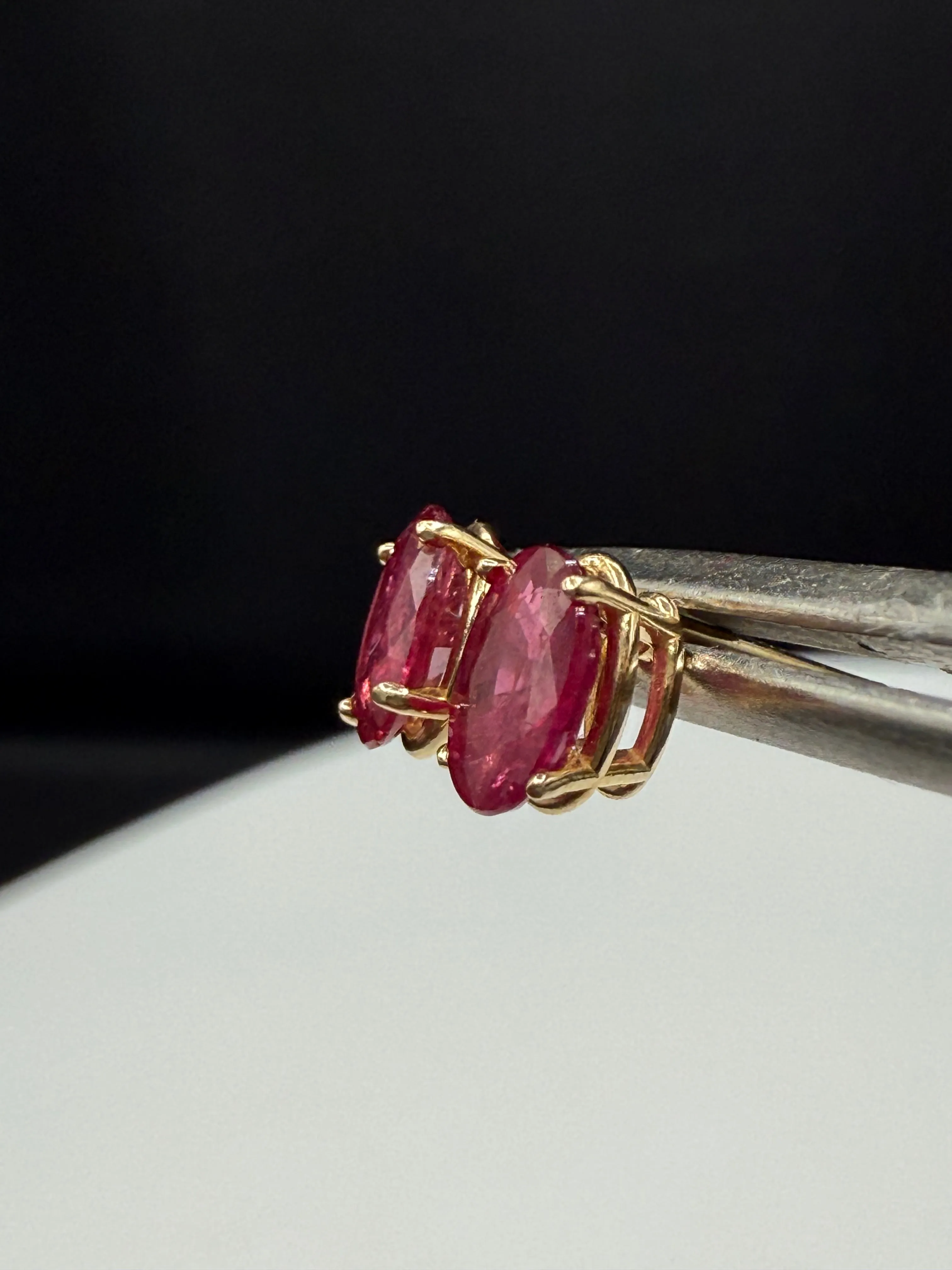 Natural Ruby 14k Yellow Gold Stud Earrings | 1.25 CTW | Oval 6x4mm