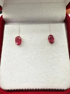 Natural Ruby 14k Yellow Gold Stud Earrings | 1.25 CTW | Oval 6x4mm
