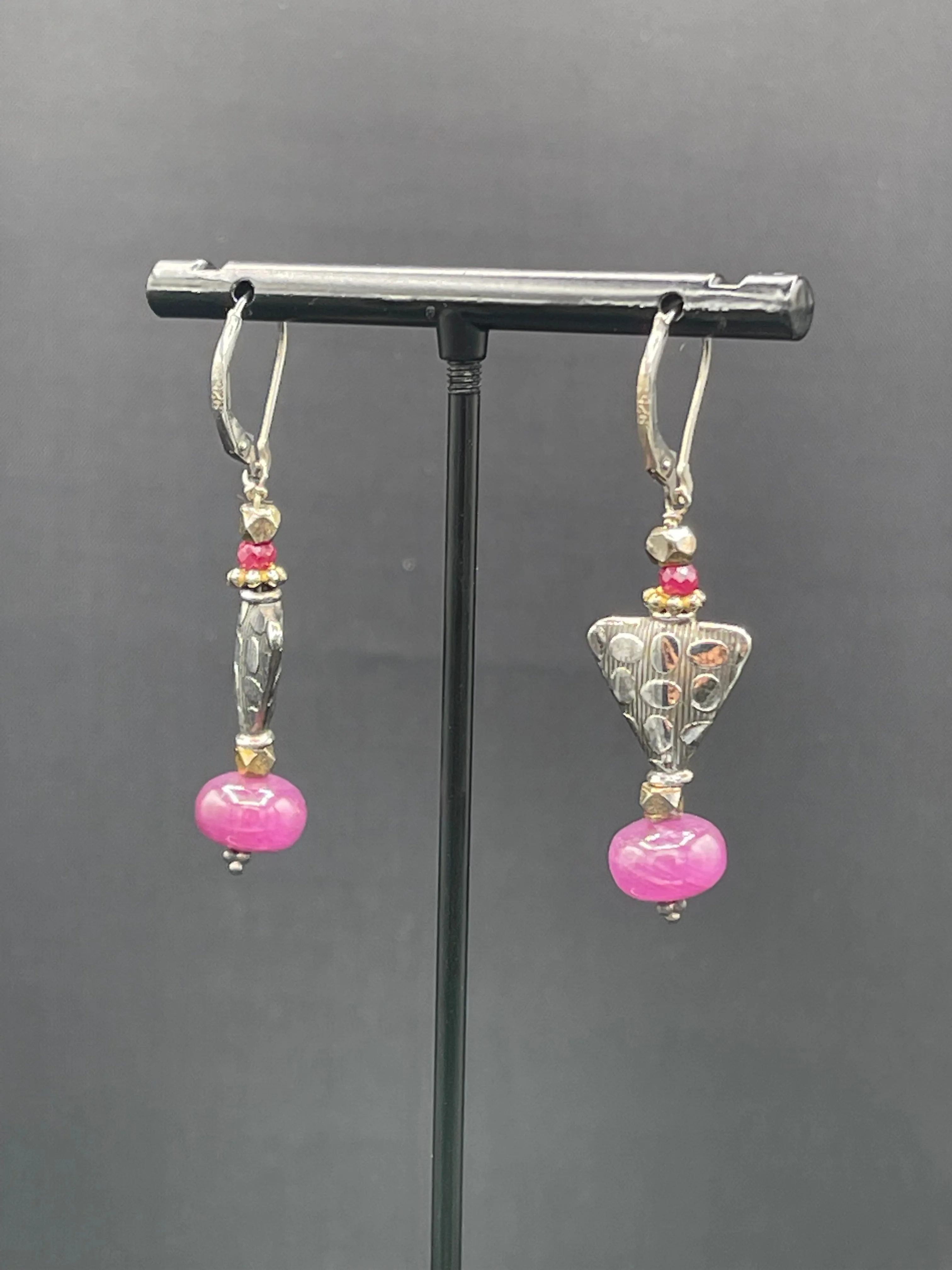 Natural Ruby Sterling Silver Dangle Earrings