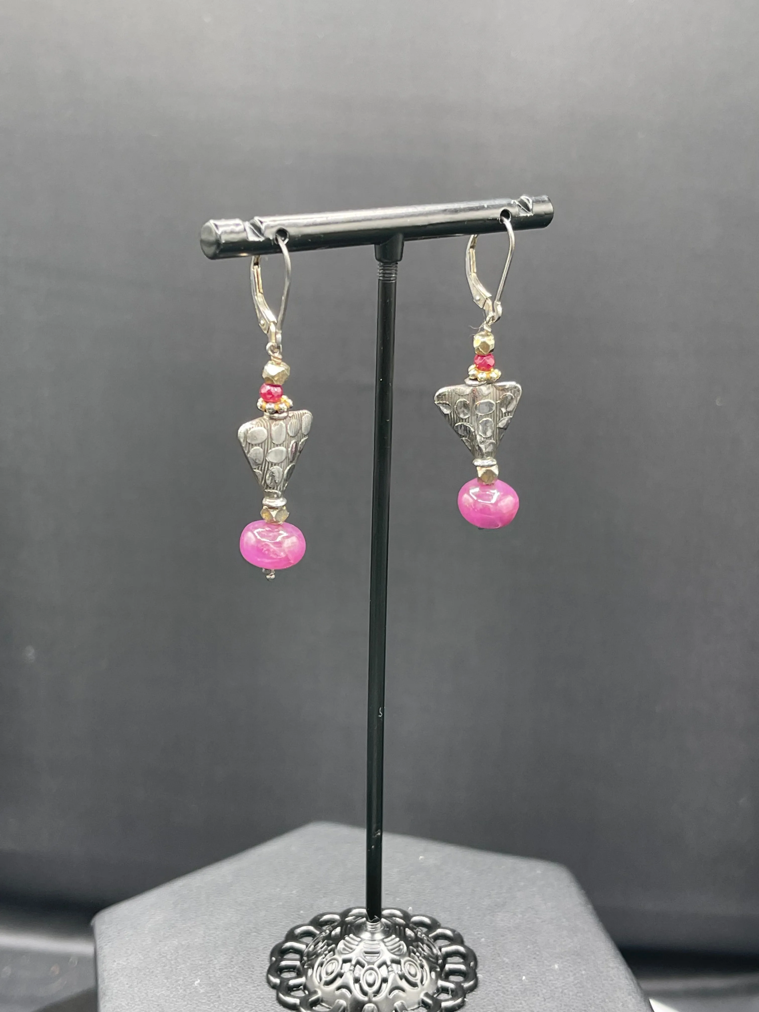 Natural Ruby Sterling Silver Dangle Earrings