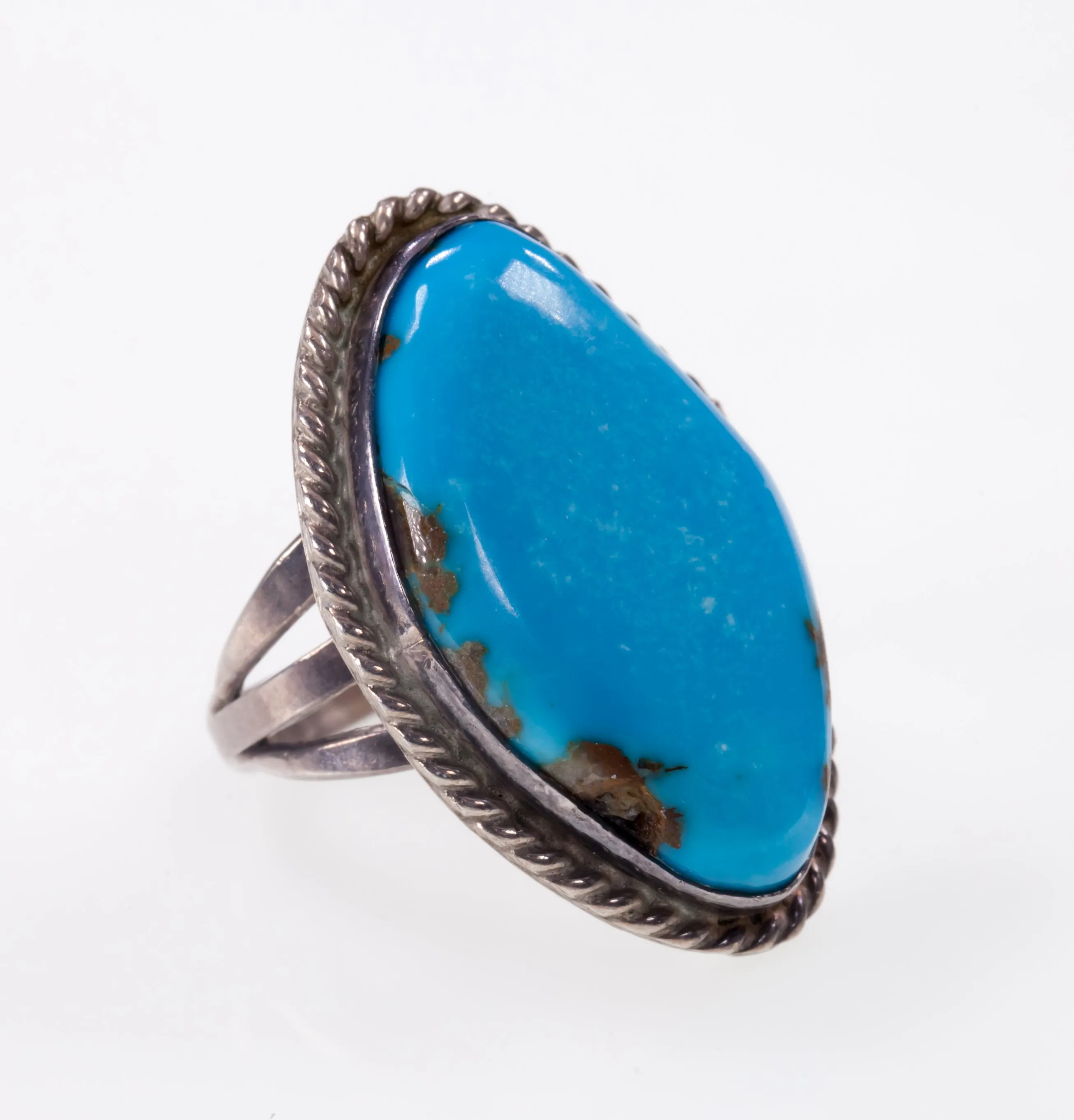 Navajo Turquoise Ring Set In Sterling Silver Size 5.50