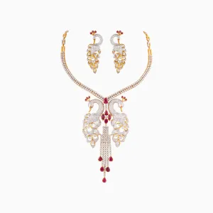 Necklace with Marquise Cut Ruby, Pear Cut Ruby, Round Cut Ruby and Round Cut Diamond (Peacock) - GDNE0413