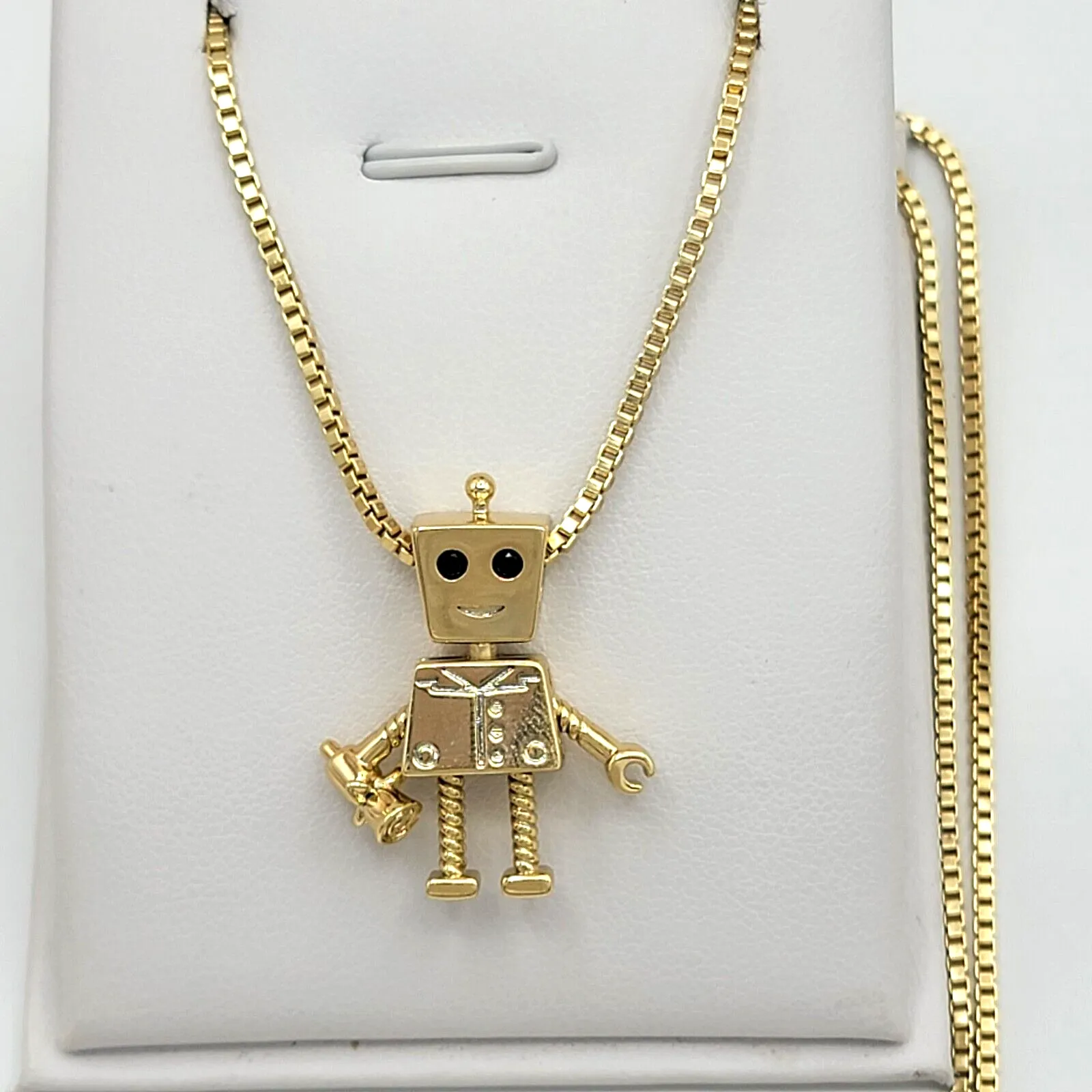 Necklaces - 14K Gold Plated. Cute Movable Parts Robot. Craftsmanship & tech. Pendant & Chain.