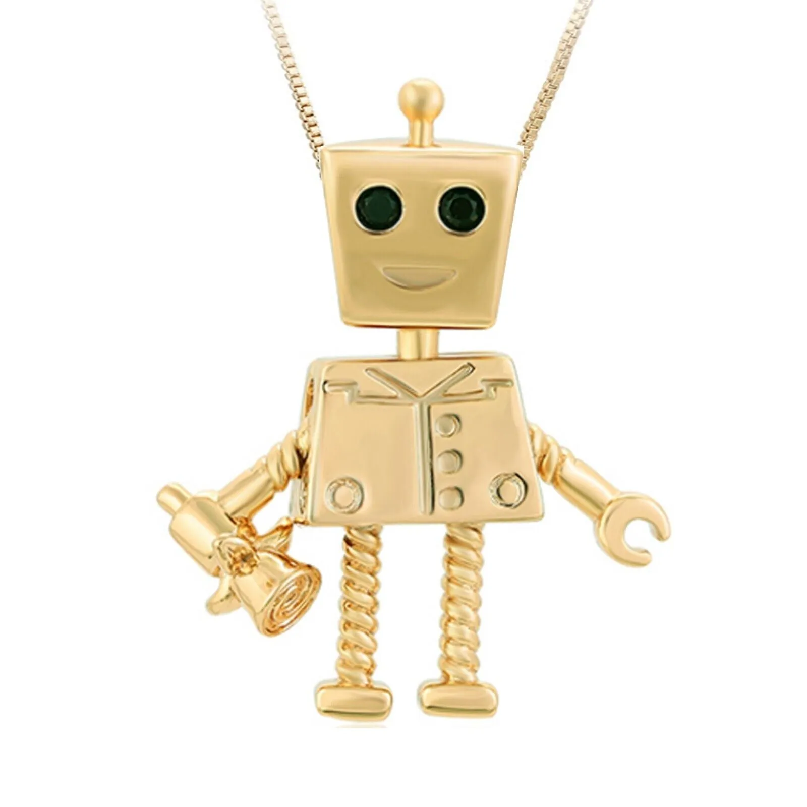 Necklaces - 14K Gold Plated. Cute Movable Parts Robot. Craftsmanship & tech. Pendant & Chain.