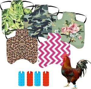 NEW 5 PCS Chicken Saddle Hen Apron with 20 PCS Chicken Leg Rings, Standard Hen Saddles with Wing Protectors, Hen Apron with Jacket Straps Poultry Protector Apron Suit for Small, Medium and Large Hens