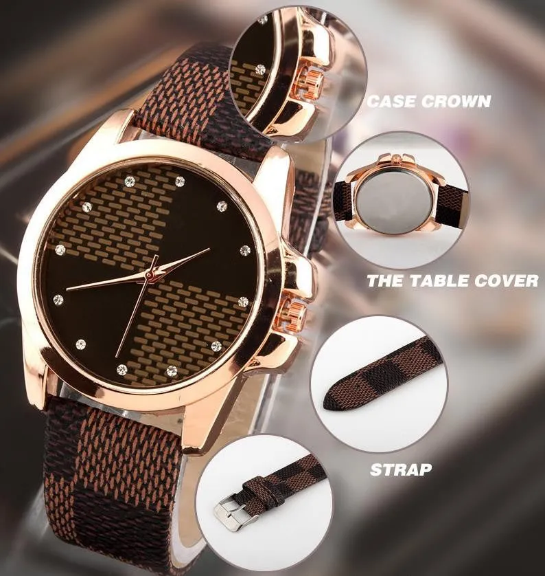 New Fashion Brand Grid Leather Strap Watch Quartz Watches women casual watches ladies wristwatch women dress watches