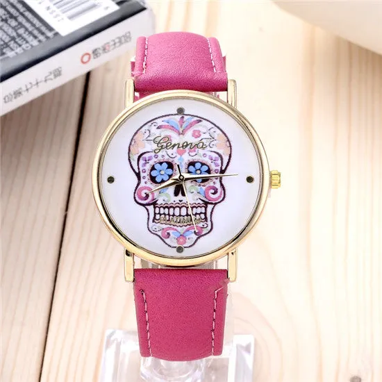 Newest Vintage Vogue Women Pattern fashion casual quartz leather watch Round dial wrist watch Korea Female Clock Classic Geneva