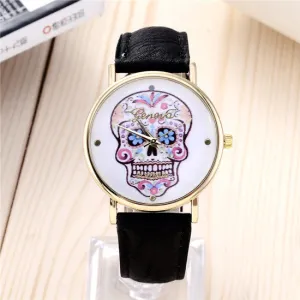 Newest Vintage Vogue Women Pattern fashion casual quartz leather watch Round dial wrist watch Korea Female Clock Classic Geneva