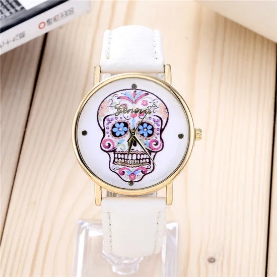 Newest Vintage Vogue Women Pattern fashion casual quartz leather watch Round dial wrist watch Korea Female Clock Classic Geneva